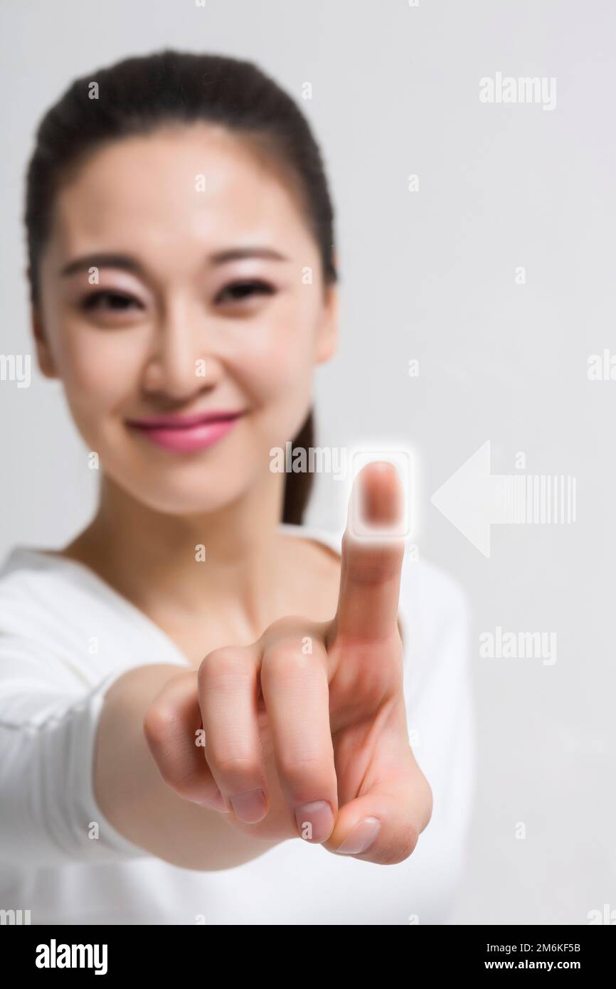 Hightech researchers use the touch screen Stock Photo Alamy