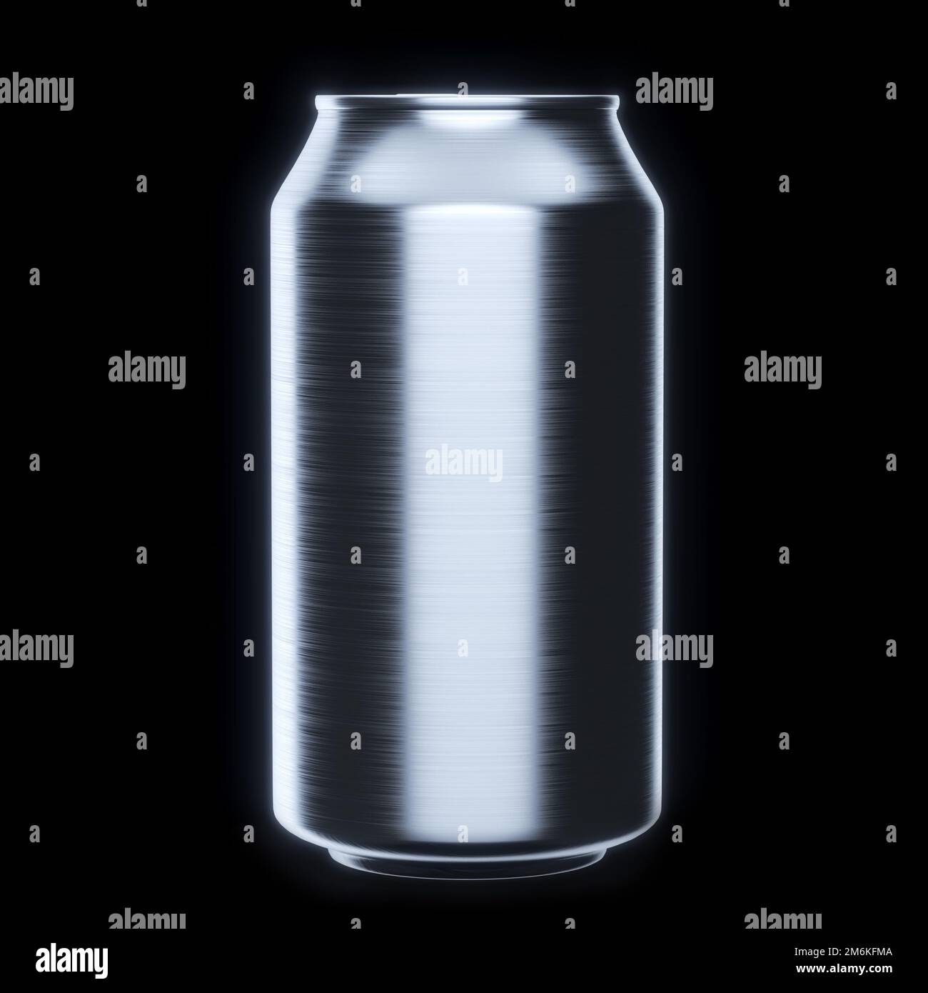 Silver tin can without a label on a black background. Front view. 3d rendering Stock Photo