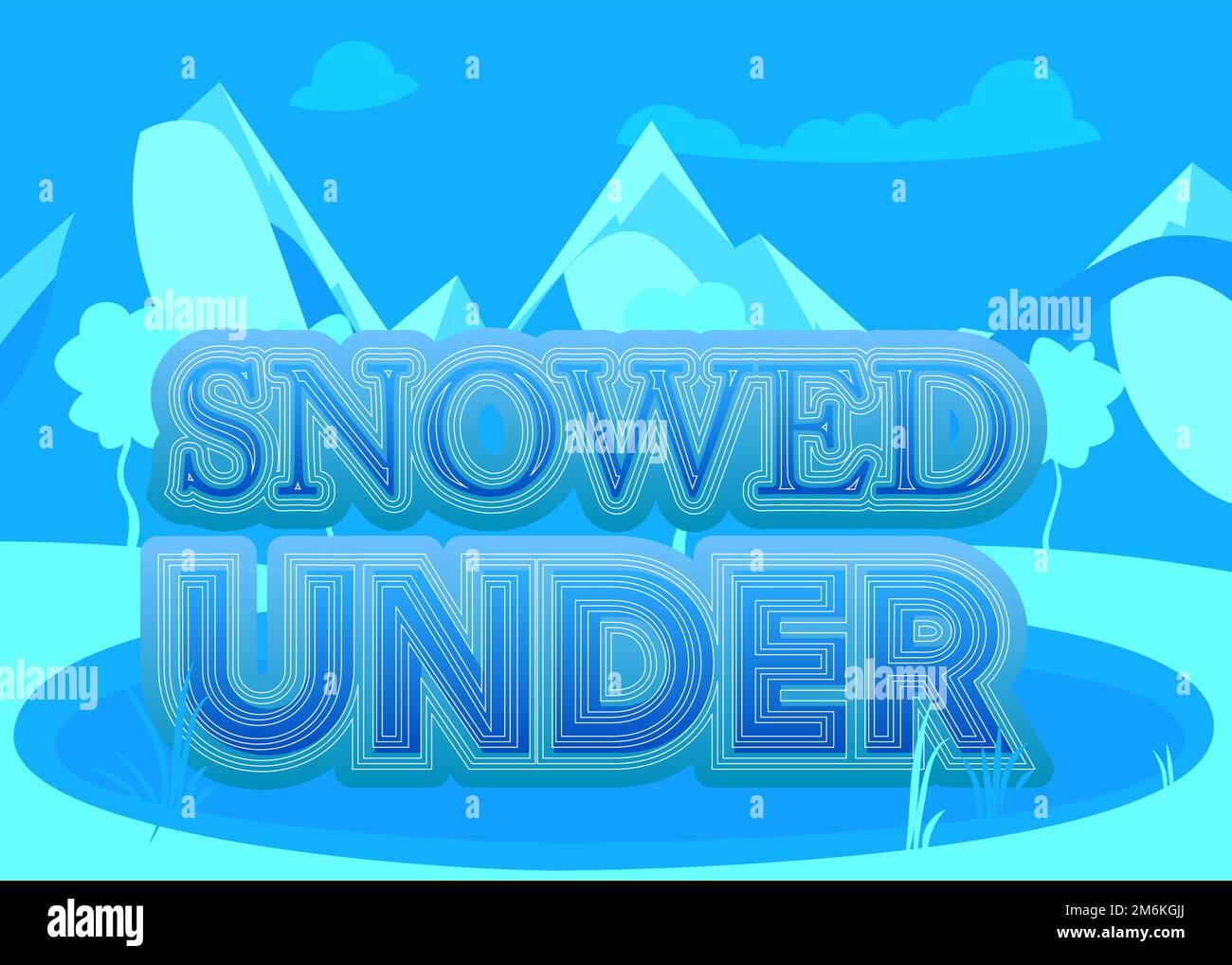 Snowed Under. Word written with Children's font in cartoon style. Stock Vector