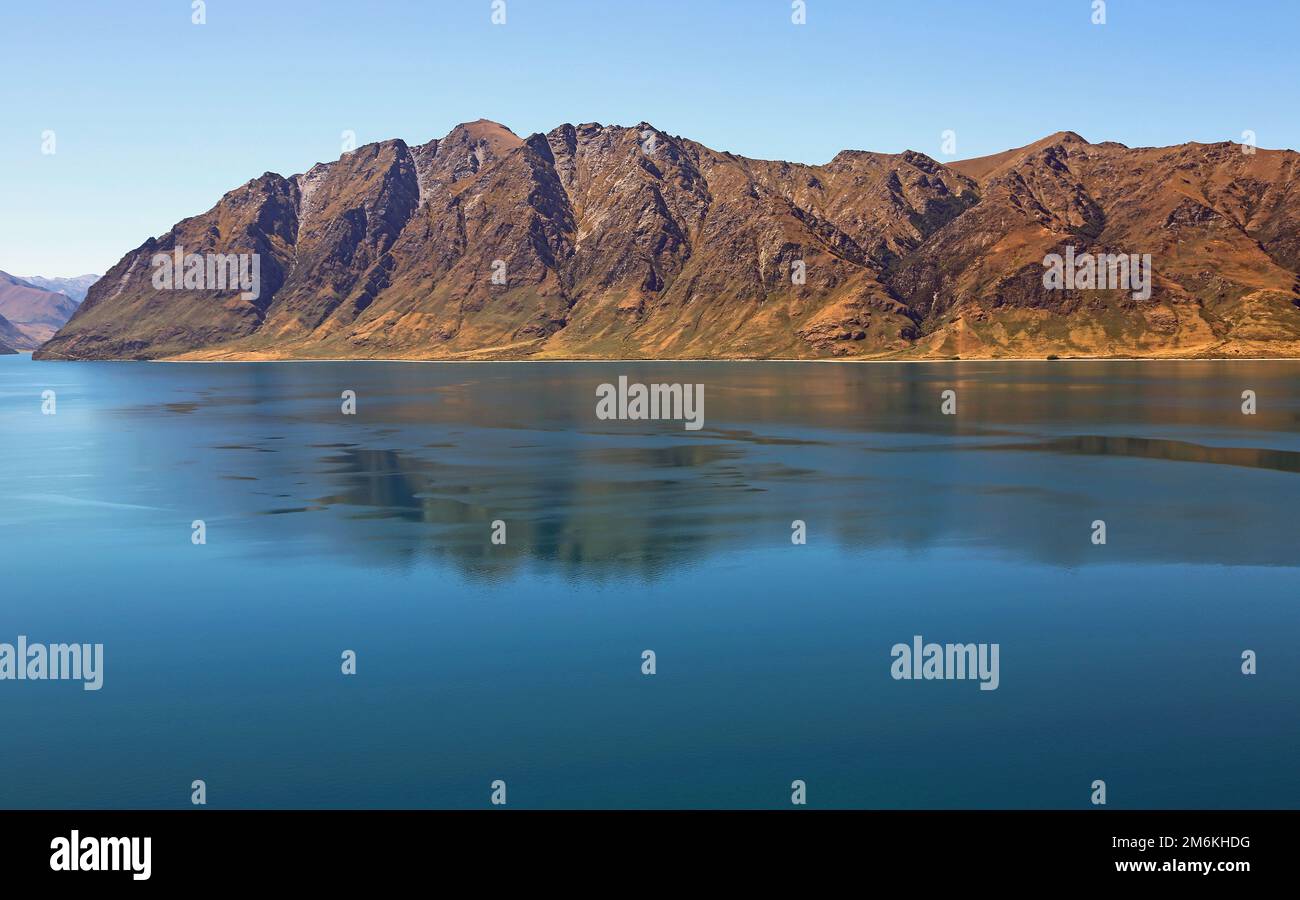 Mountains and Hawea Lake - New Zealand Stock Photo