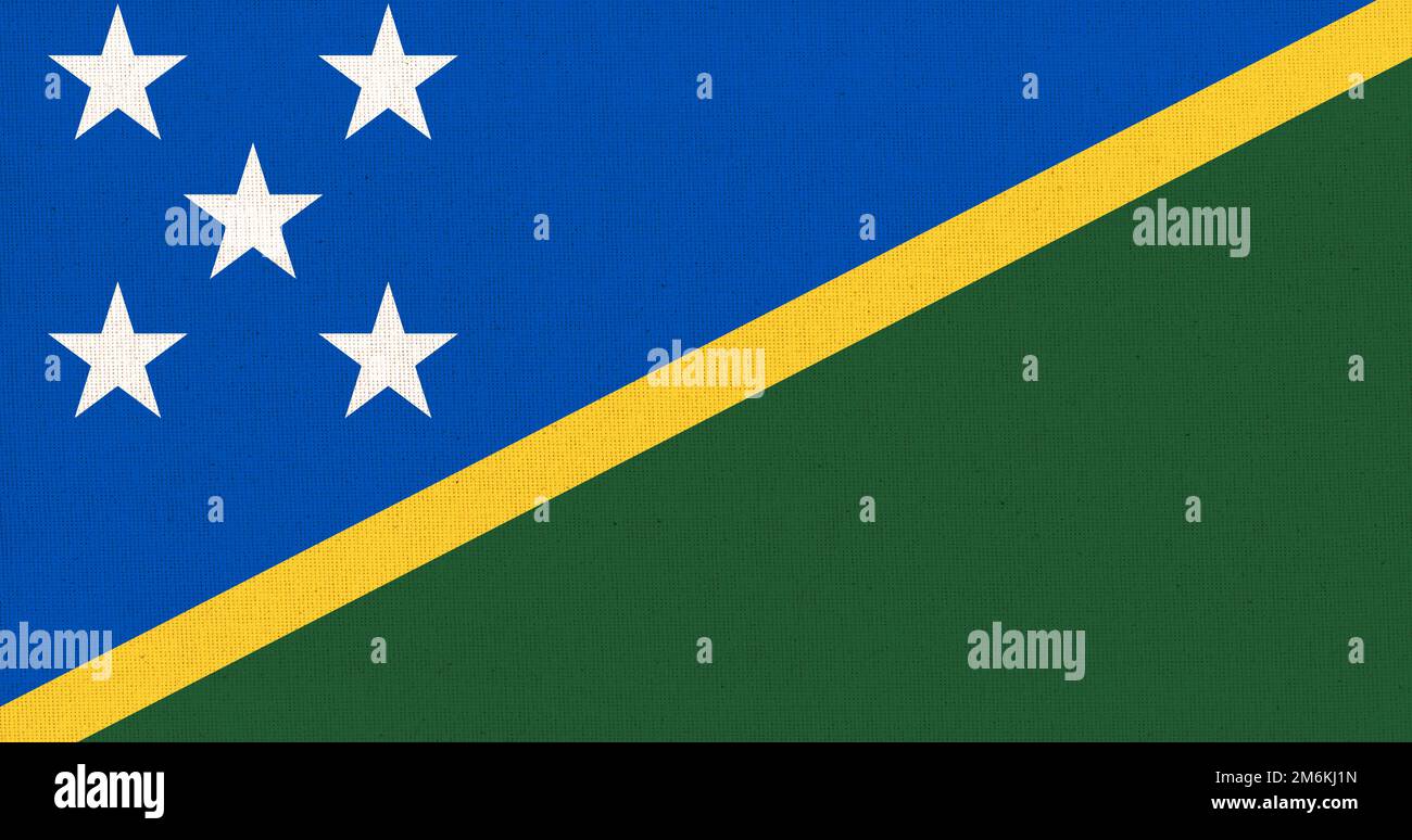 Flag of Solomon Islands. Fabric Texture. National symbol. Country in Oceania Stock Photo