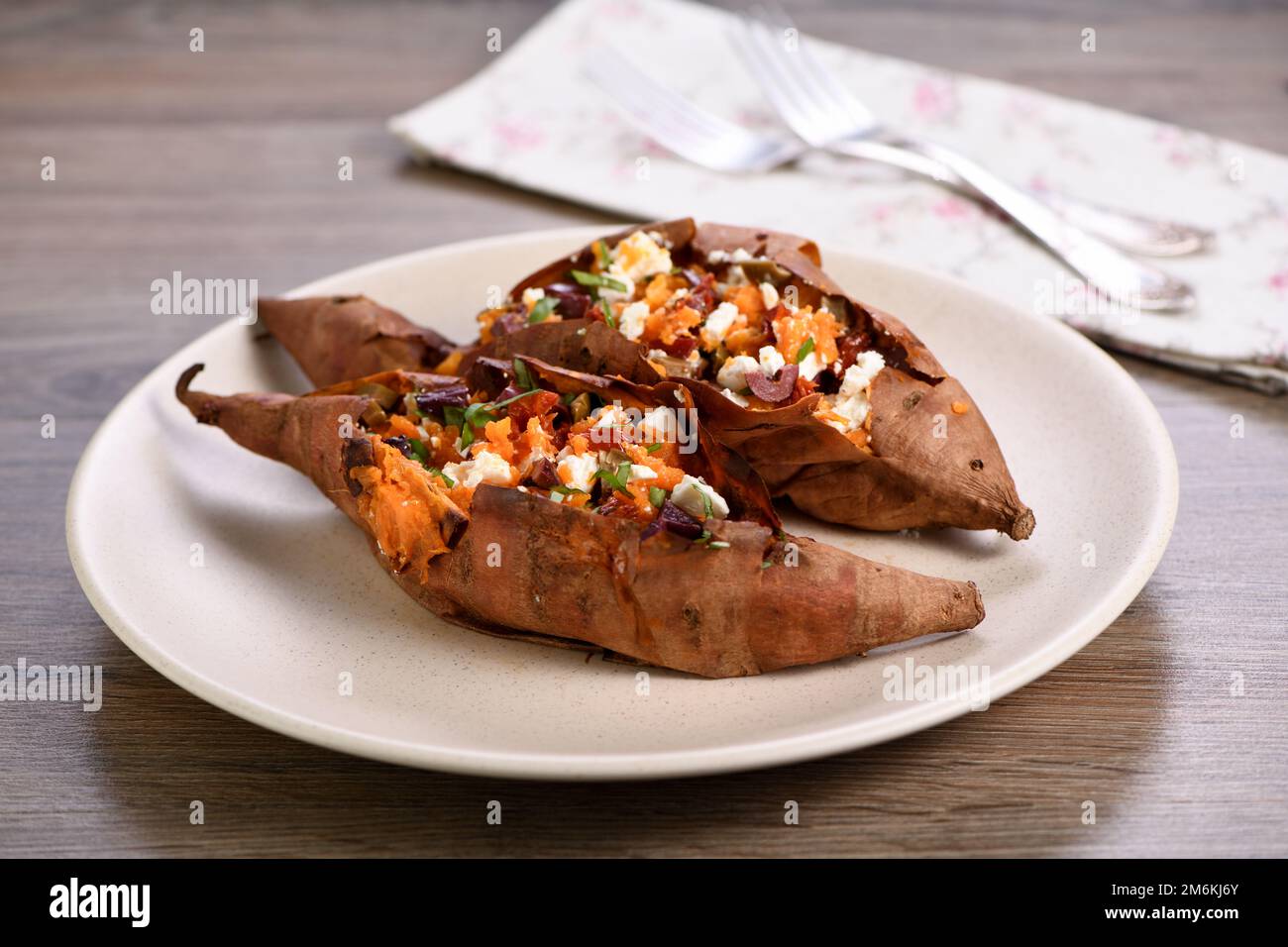 Baked stuffed sweet potato Stock Photo - Alamy