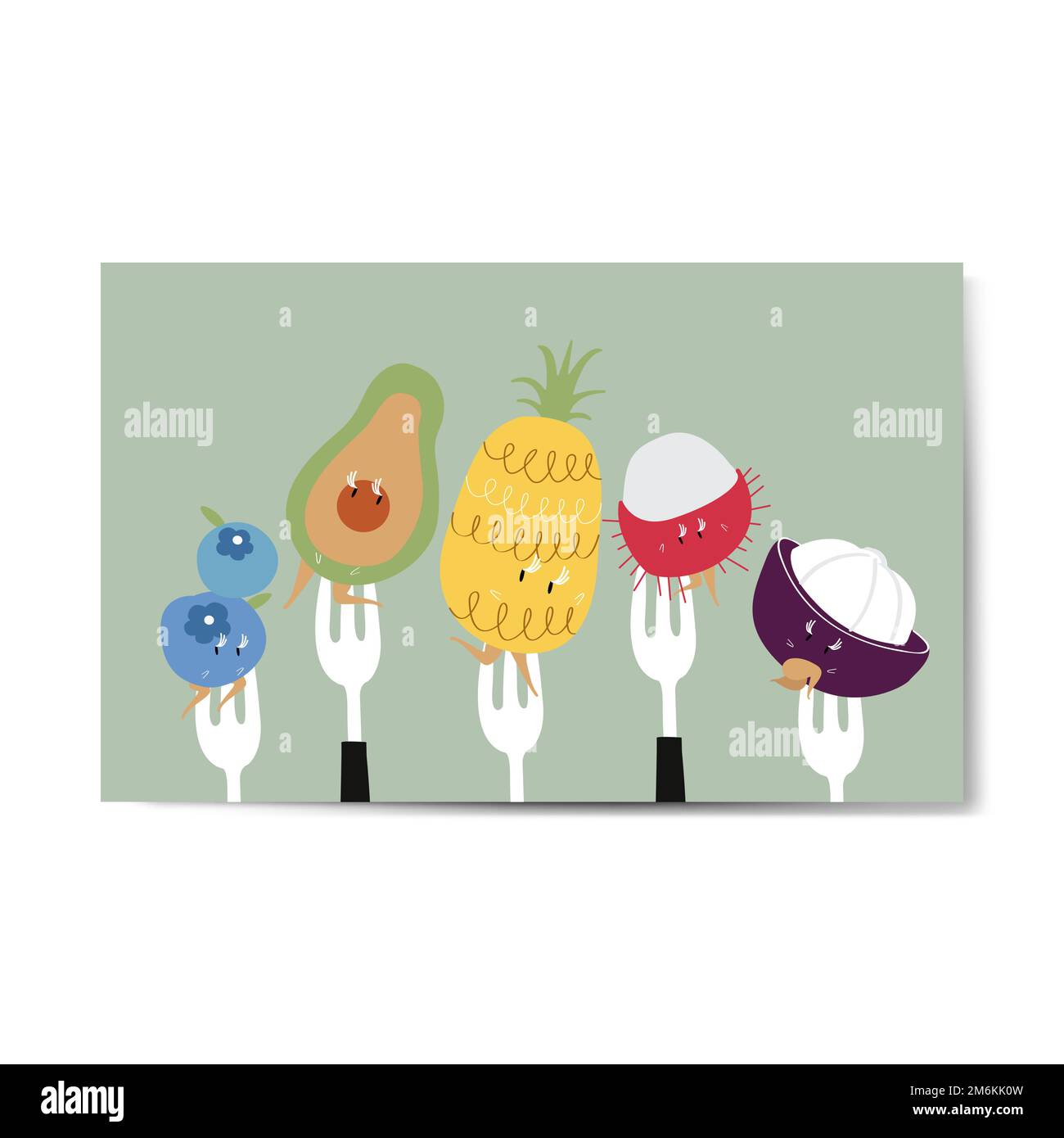 Fresh tropical fruit cartoons on forks vector Stock Vector Image & Art