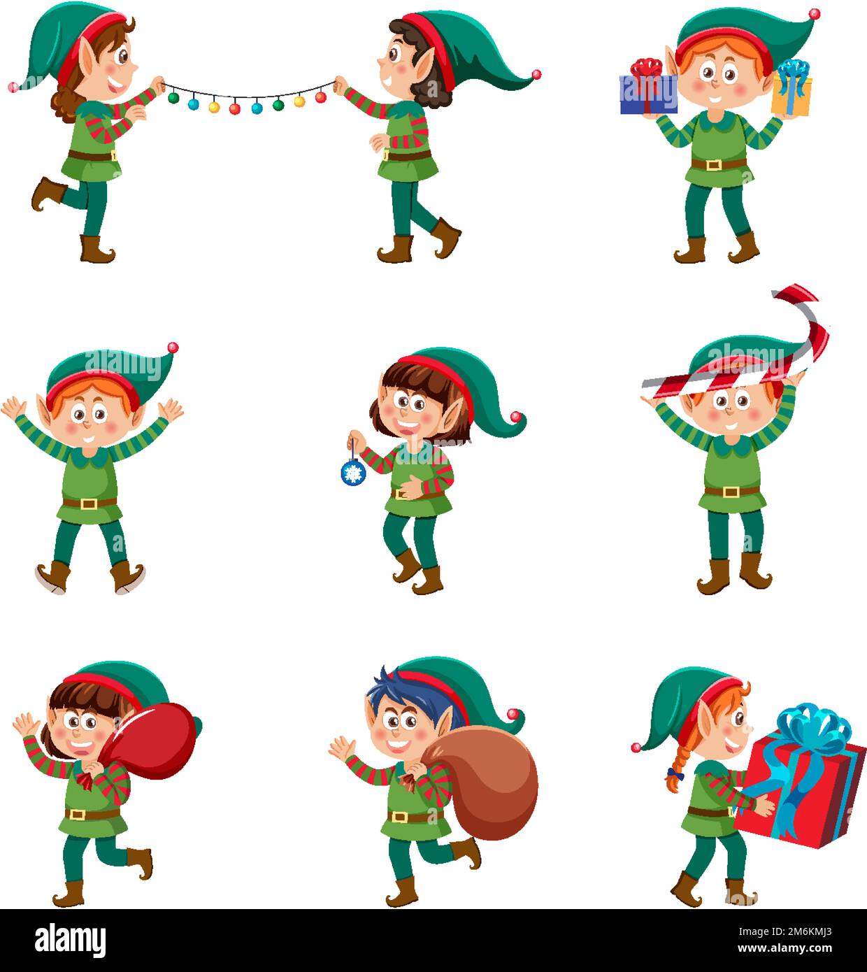 Christmas elves cartoon characters set illustration Stock Vector Image ...