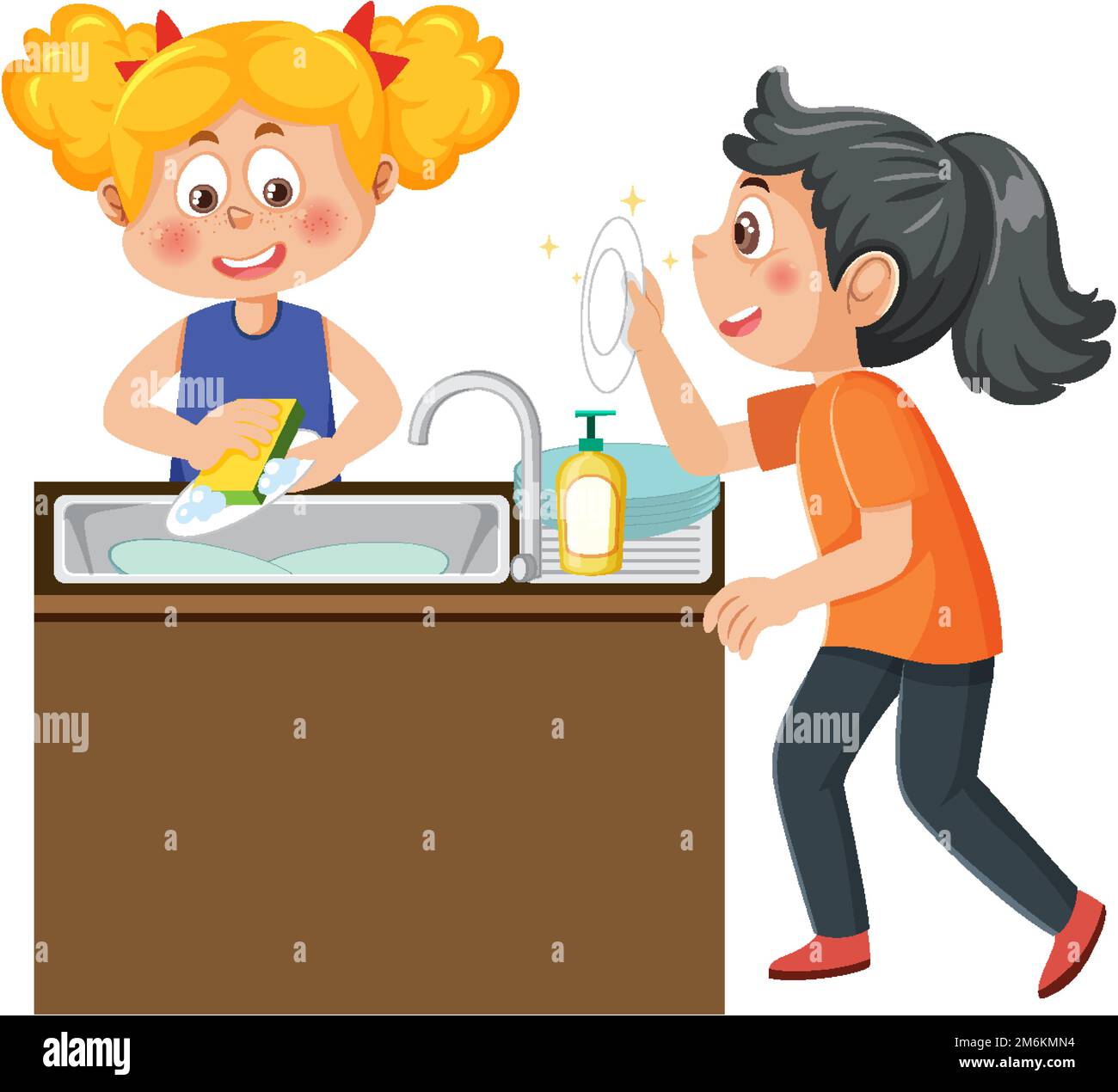 https://c8.alamy.com/comp/2M6KMN4/two-kids-washing-dishes-together-illustration-2M6KMN4.jpg