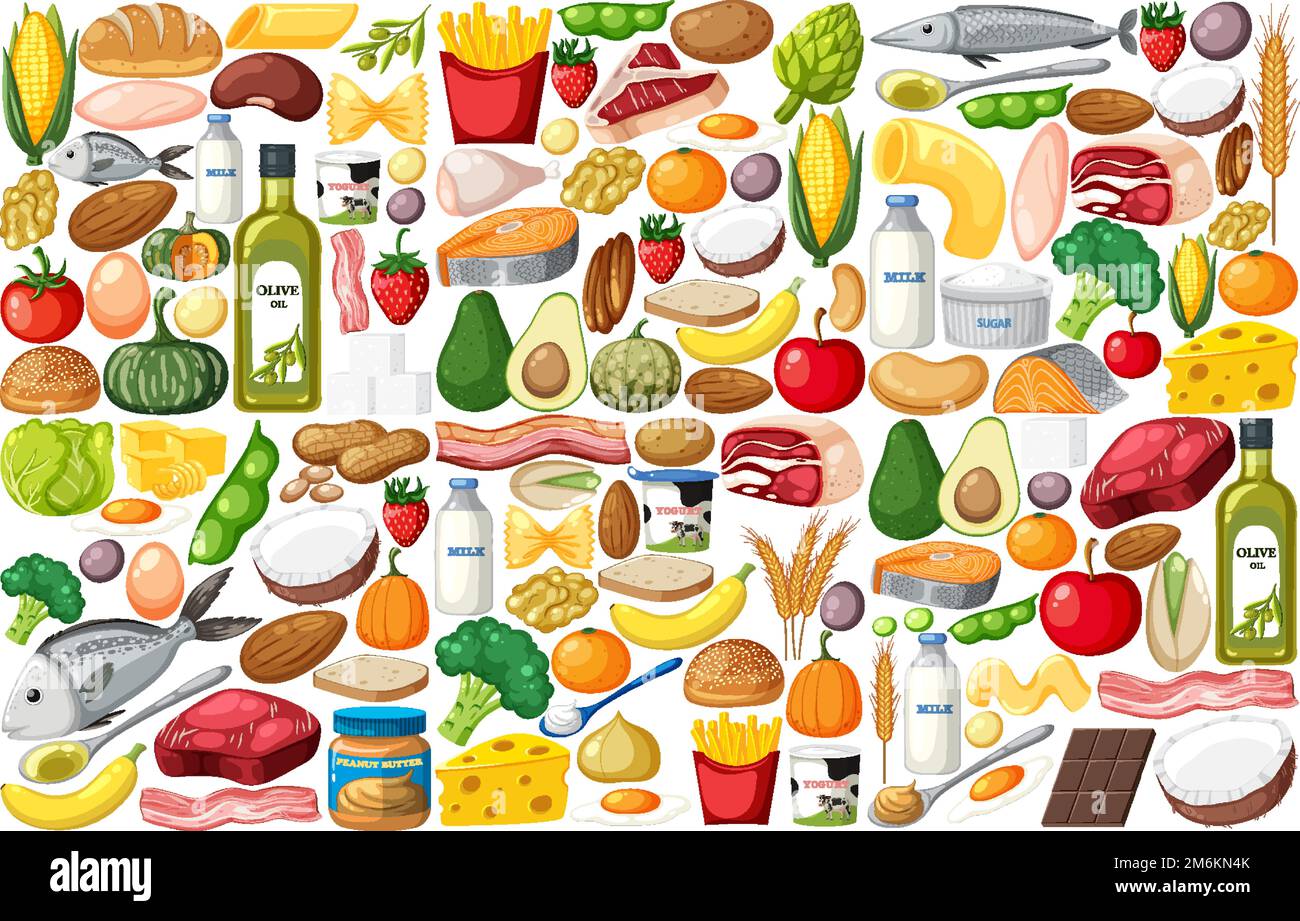 Food vegetable and fruit seamless pattern illustration Stock Vector ...