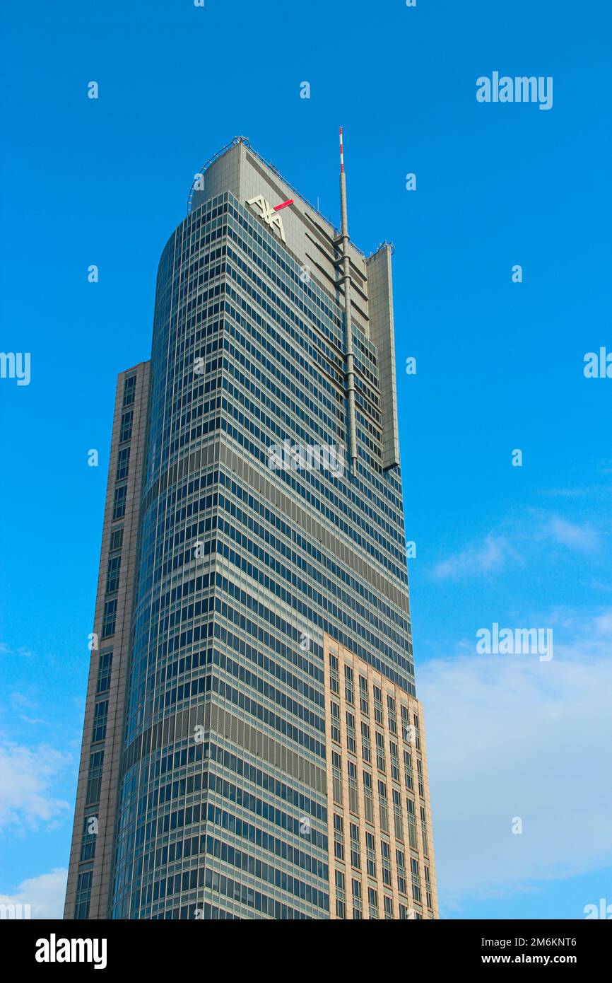 High glass skyscraper in Warsaw. Modern architecture of city buildings. Business center Stock Photo