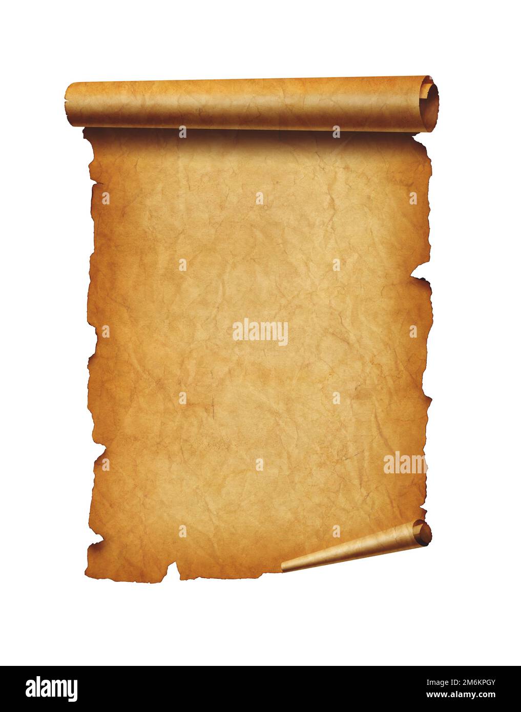 Old mediaeval paper sheet. Parchment scroll isolated on white Stock Photo