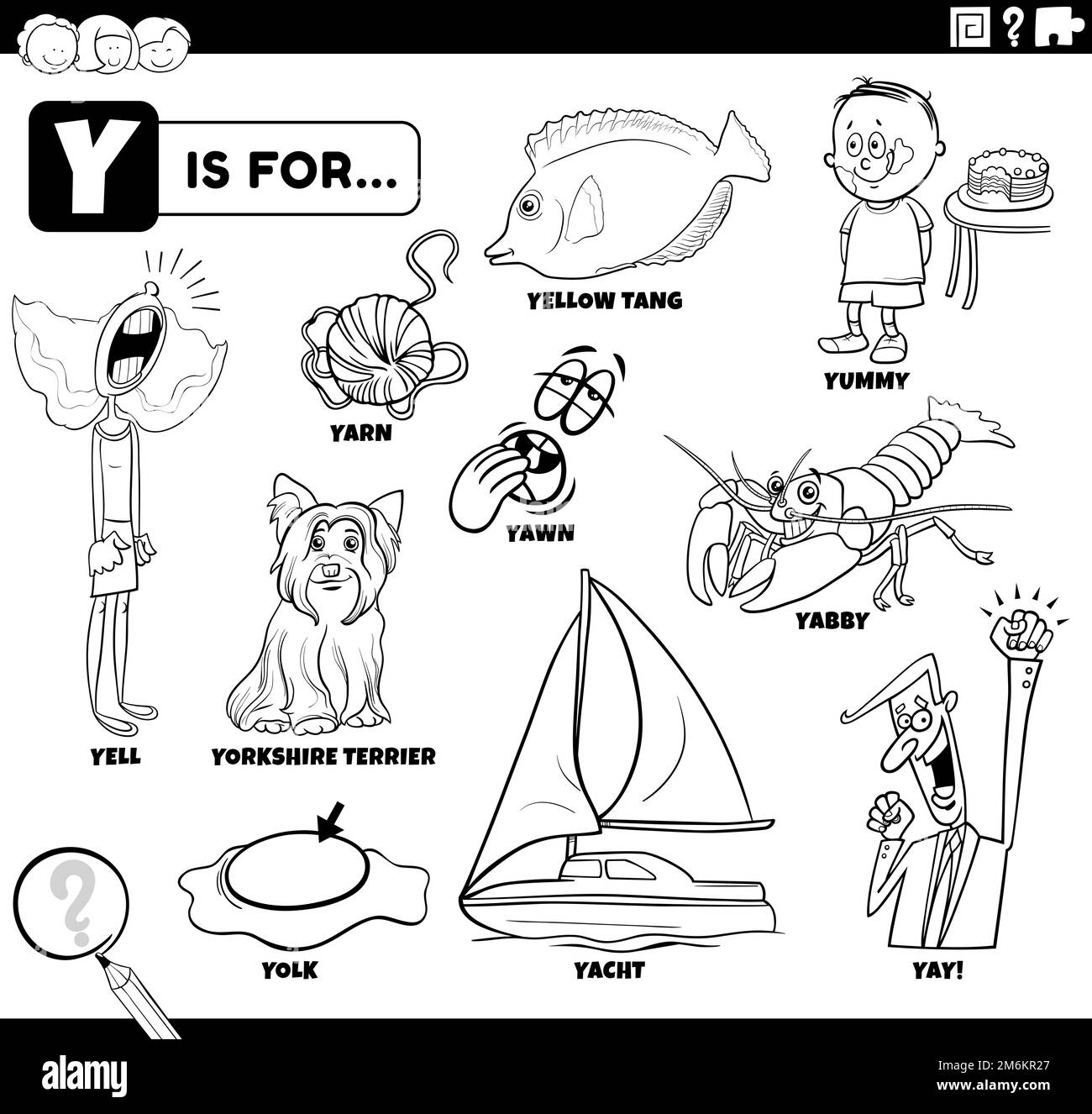 Letter Y Words Educational Cartoon Set Coloring Page Stock Photo Alamy