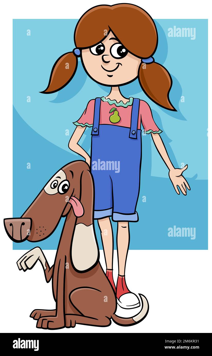 Cartoon girl with spotted dog character Stock Photo Alamy