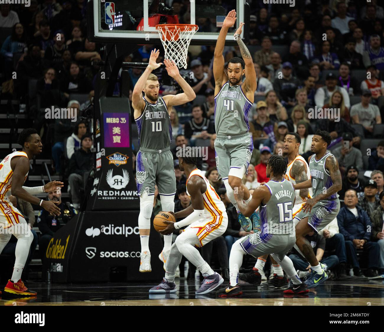 Sacramento, CA, USA. 9th Feb, 2022. Sacramento Kings center Domantas Sabonis  (13) reacts after basket in the fourth quarter during a game at Golden 1  Center on Wednesday, Feb. 9, 2022 in