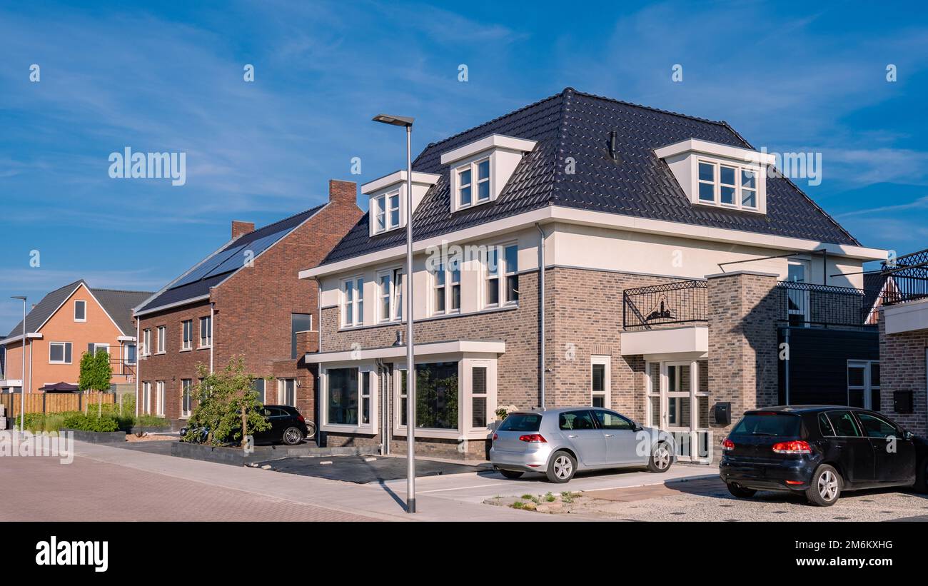 Dutch Suburban area with modern family houses, newly build modern