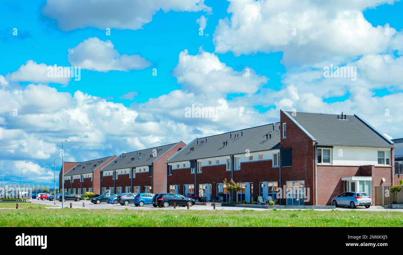 Dutch Suburban area with modern family houses, newly build modern