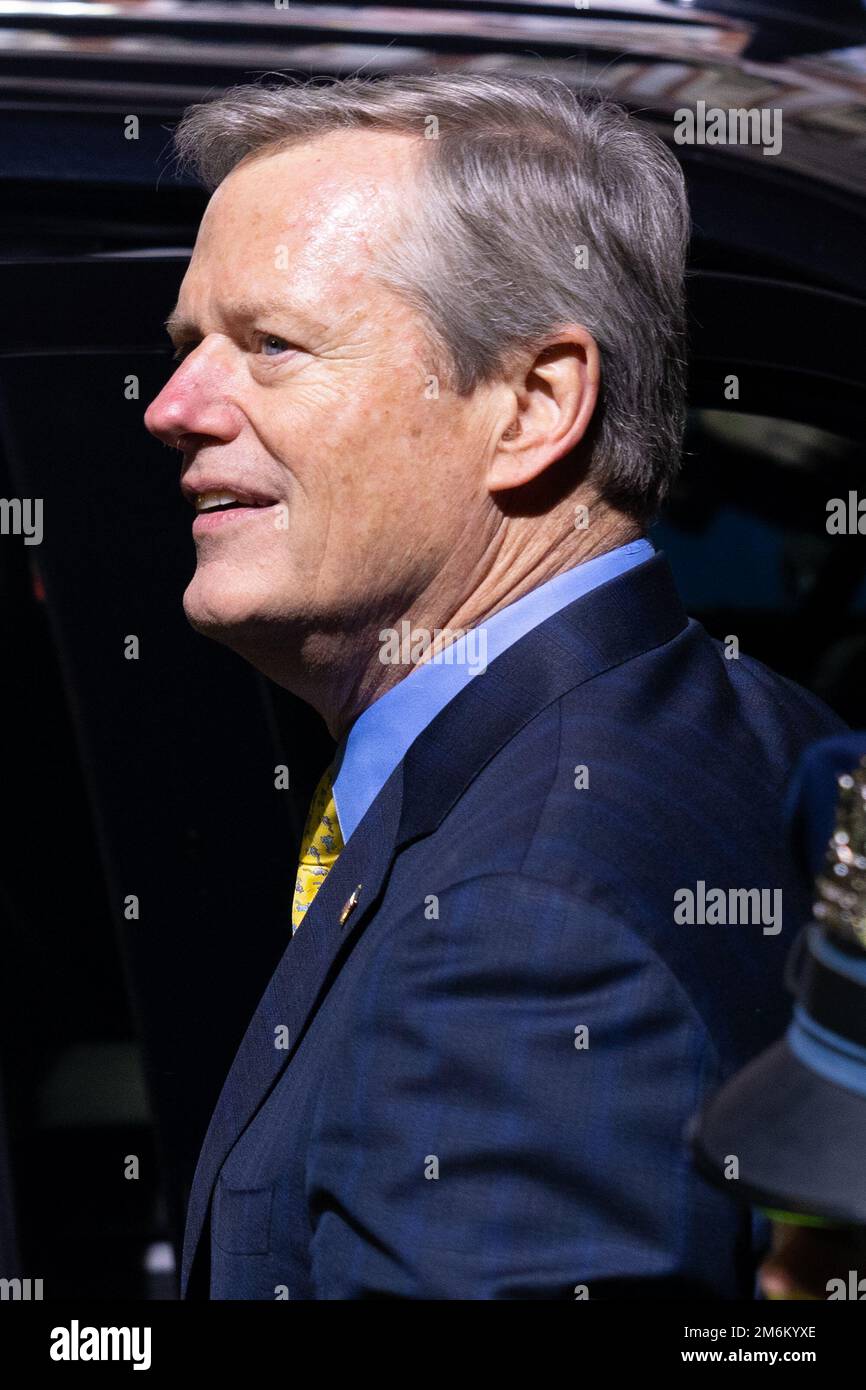 BOSTON, MA - JANUARY 4: Charlie Baker exits the Massachusetts Statehouse for the final time as Governor on January 4, 2023 in Boston, Massachusetts. Credit: Katy Rogers/MediaPunch Stock Photo
