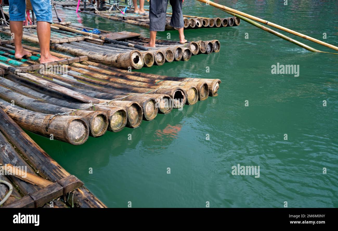 Close up of bamboo rafts on a tropical river Stock Photo