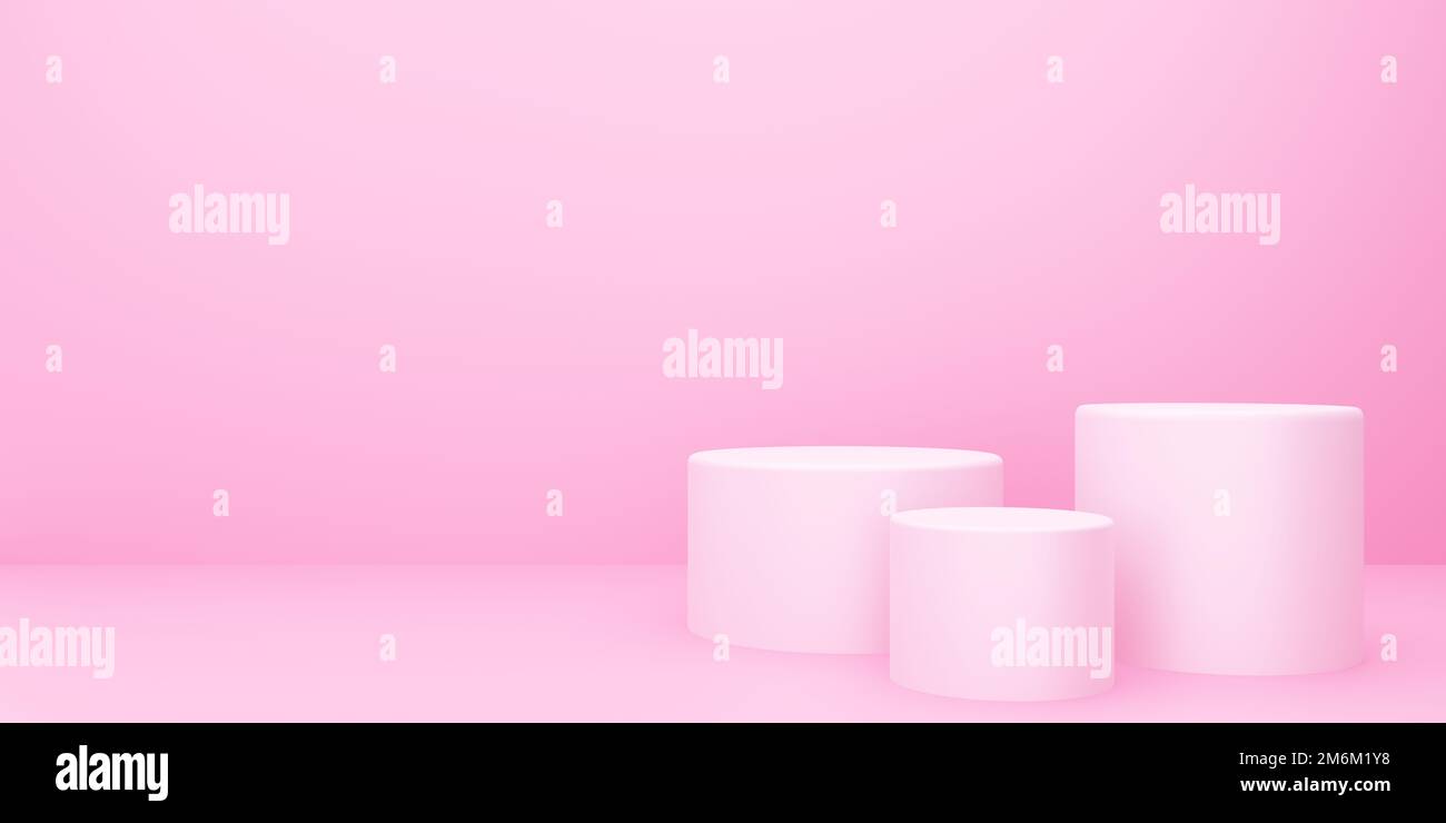 3d rendering of empty pink podium abstract minimal background. Scene for advertising design, cosmetic ads, show, technology, food, banner, cream Stock Photo