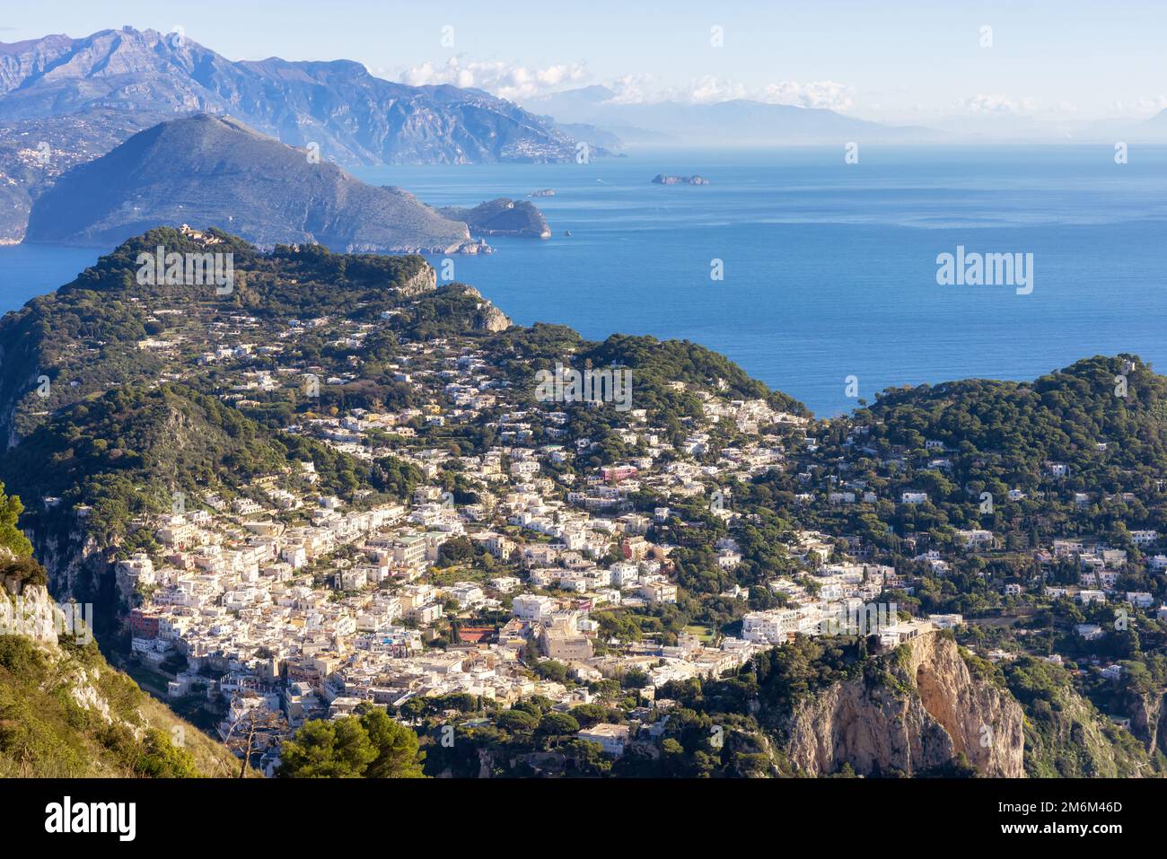 Touristic Town on Capri Island in Bay of Naples, Italy. Stock Photo