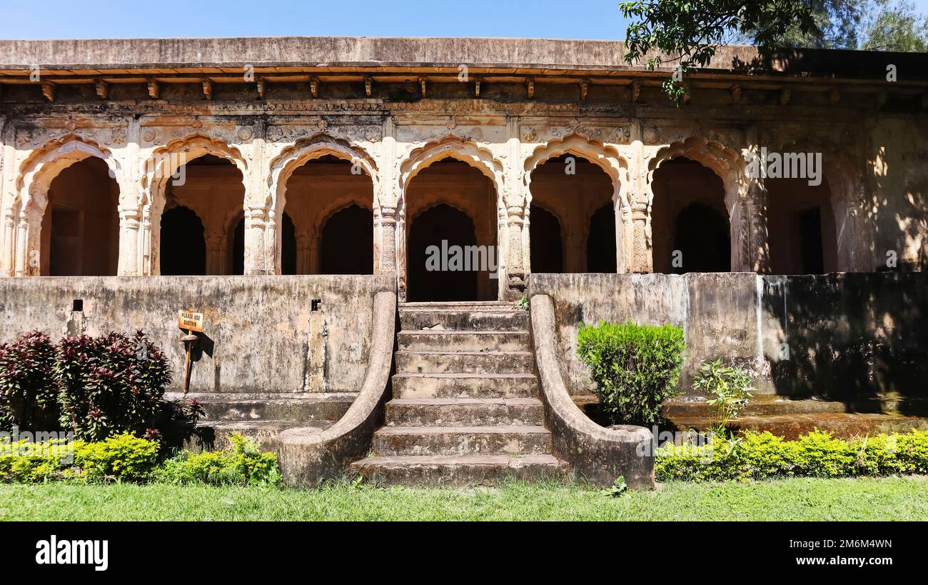 View of Rani Mahal is a double-storey zenana complex, Built in 17th Century by Local Ruler, Islamnagar, Bhopal, Madhya Pradesh, India. Stock Photo