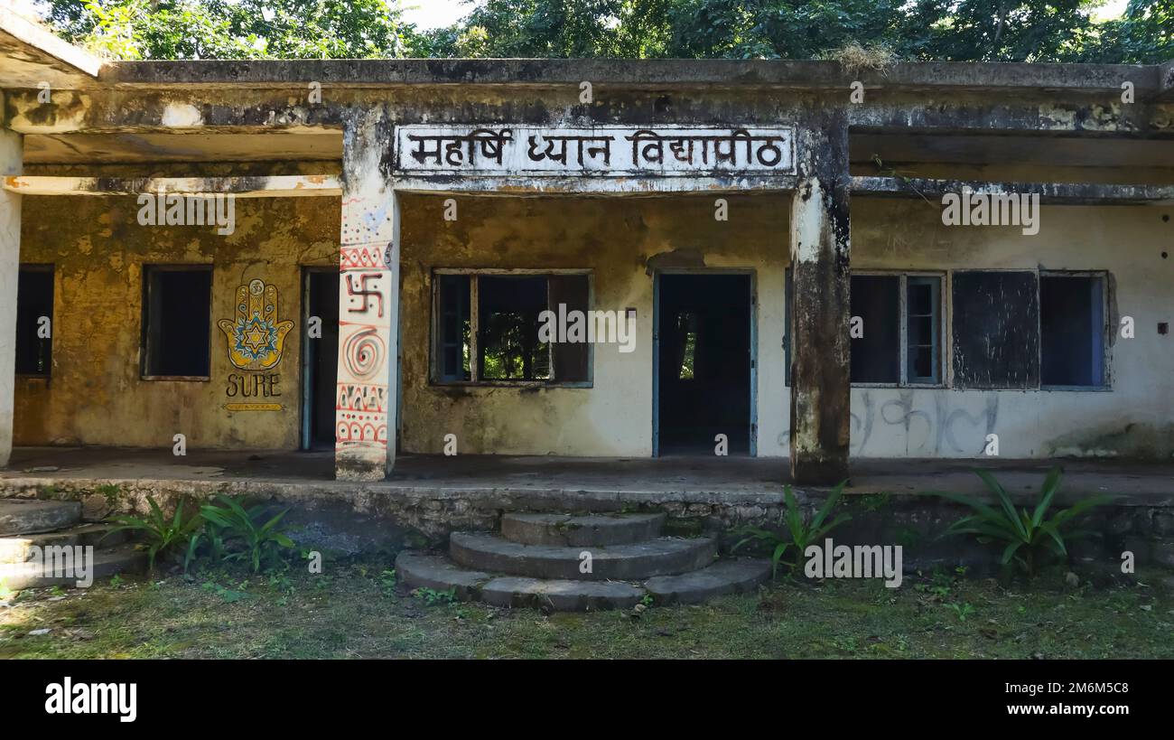 Ruined of Maharshi Dhyan Vidyapith residential quarter at Beatles Ashram, Rishikesh, Uttarakhand, India Stock Photo