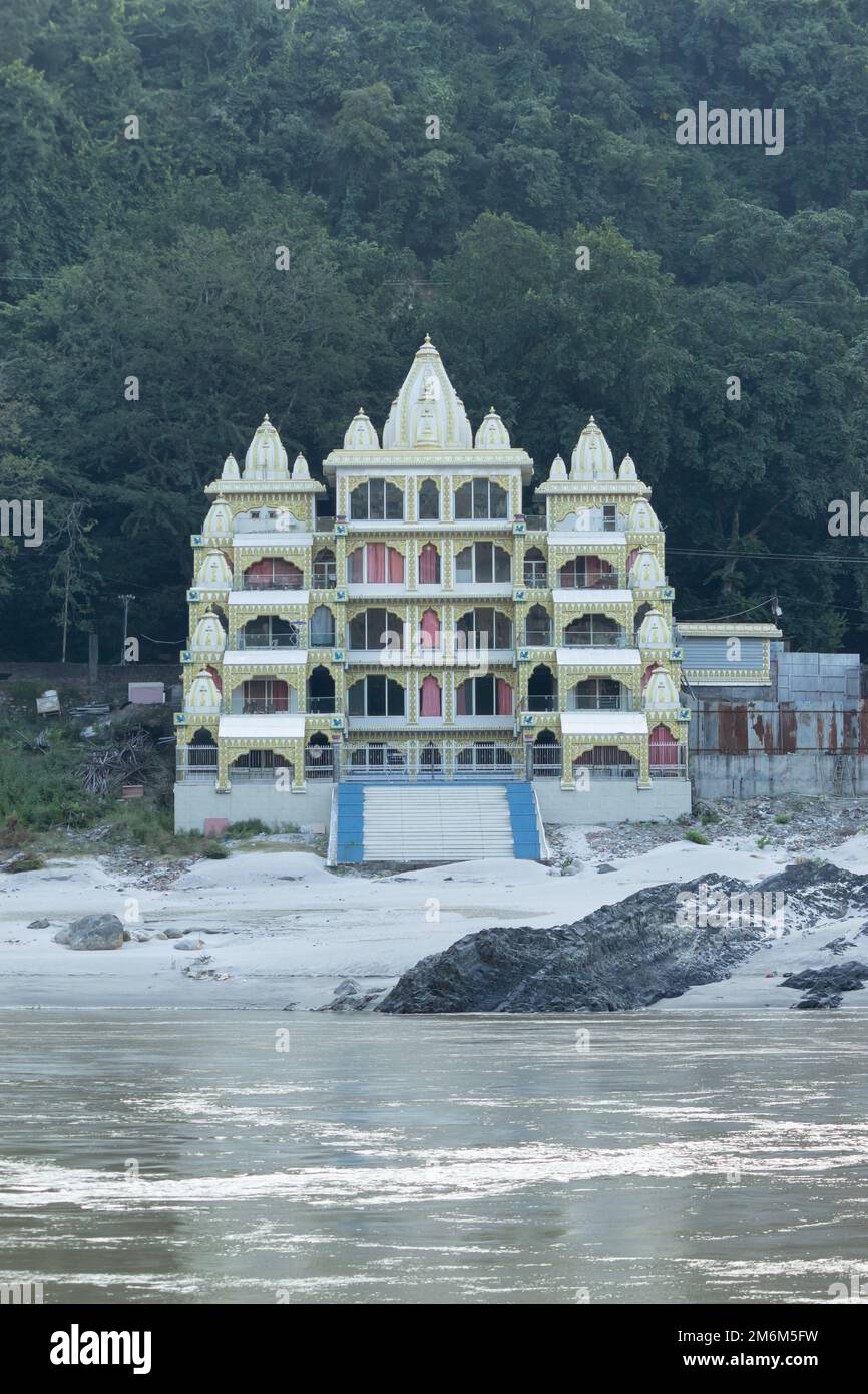 View of Trimurti Gurudatta Ashram near Laxman Jhula, Rishikesh, Uttarakhand, India. Stock Photo