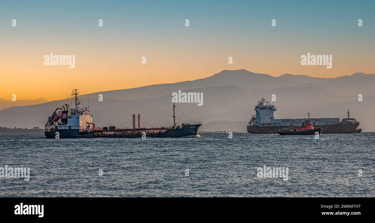 The cargo ship on Kamchatka peninsula in Avacha bay Stock Photo - Alamy
