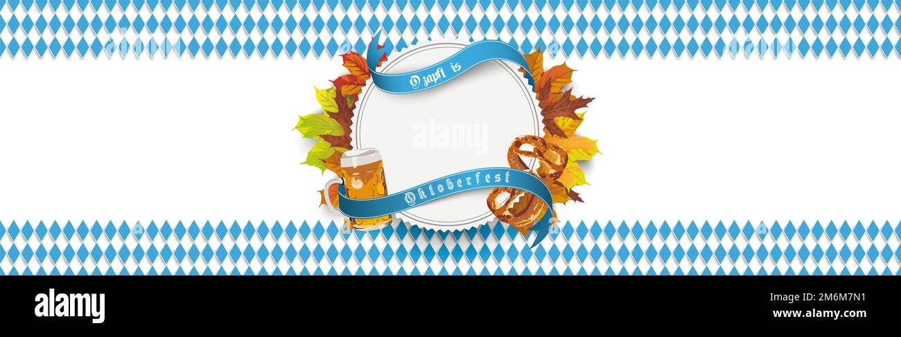Bavarian Ribbon Oktoberfest Emblem Beer Foliage Stock Photo