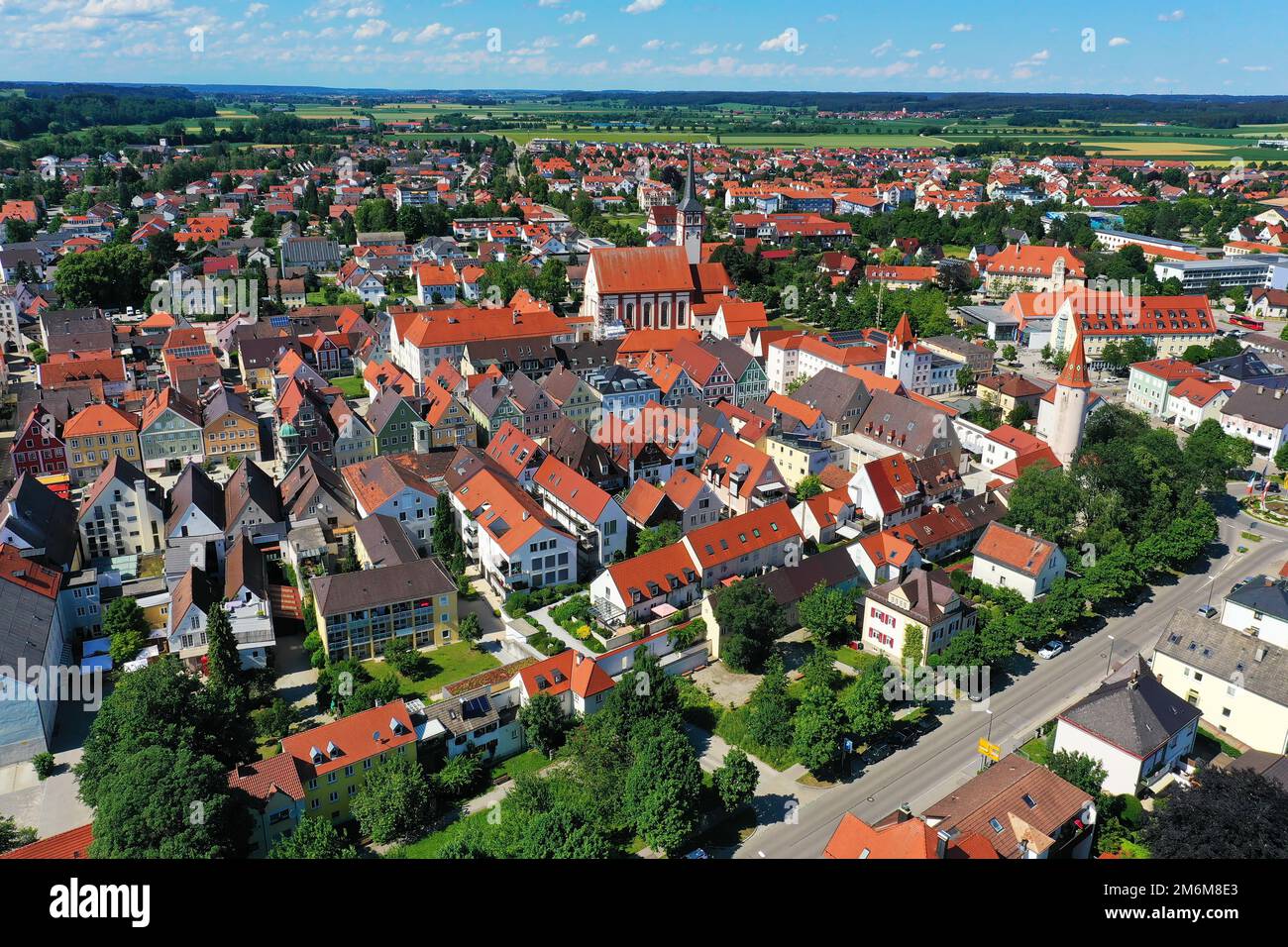Aerial view of Mindelheim with sights from the city Stock Photo