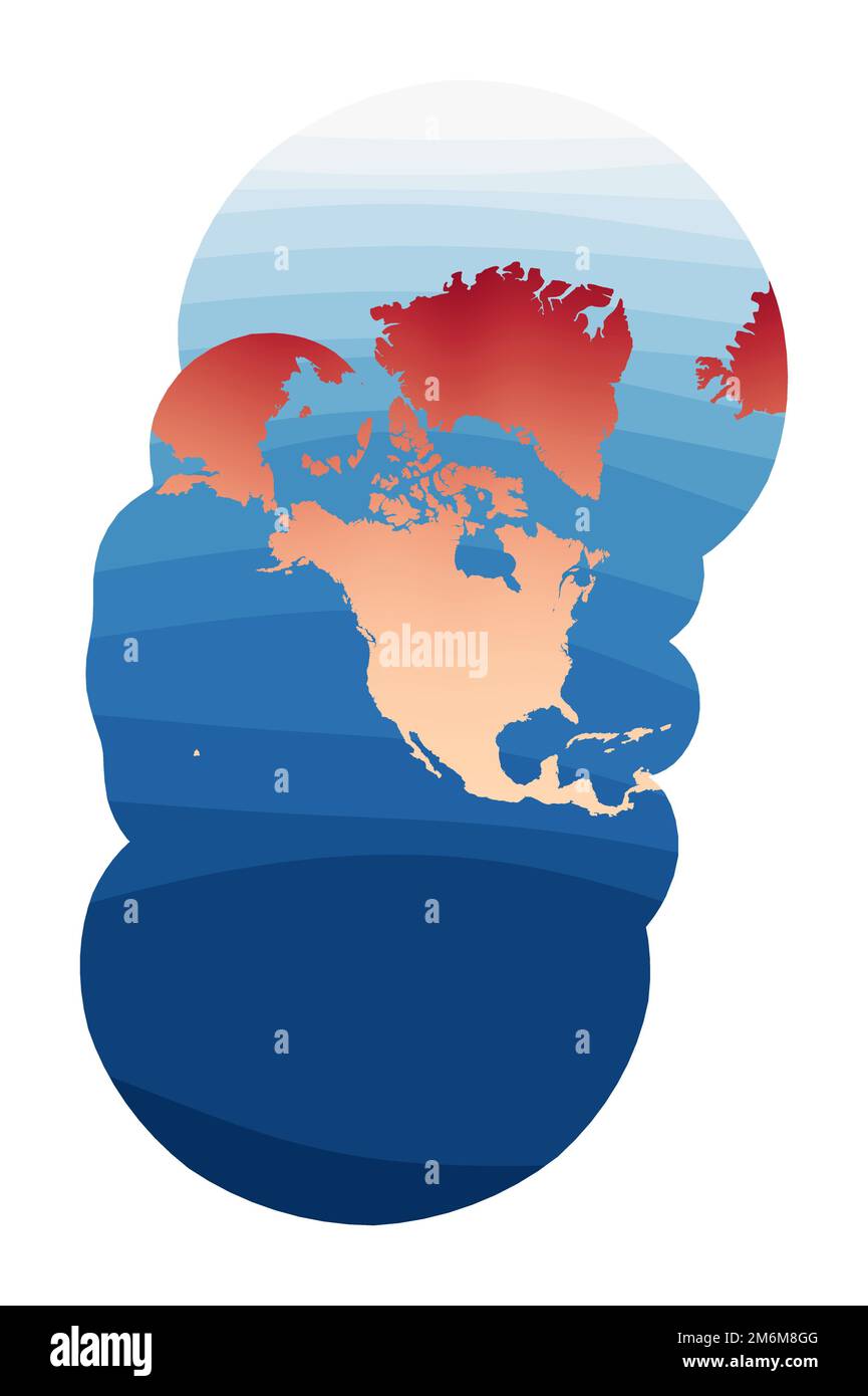 World Map Vector Modified stereographic - World Map Vector Modified Stereographic Projection For The United States Including Alaska And Hawaii World In Red Orange Gradient On Deep Blue Ocean 2M6M8GG 