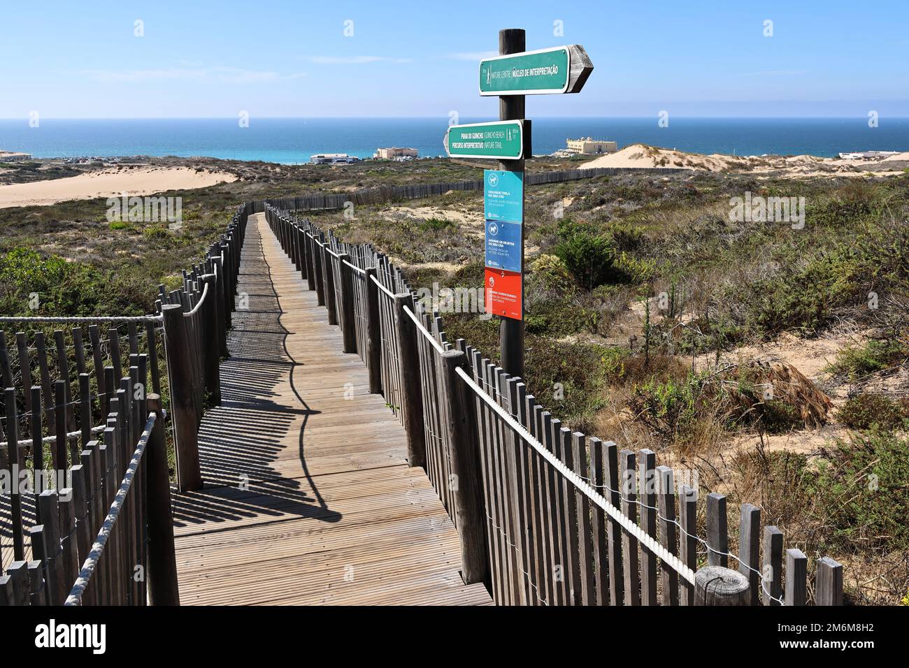 A boardwalk in the Cresmina dunes in Cascais, Portugal Stock Photo