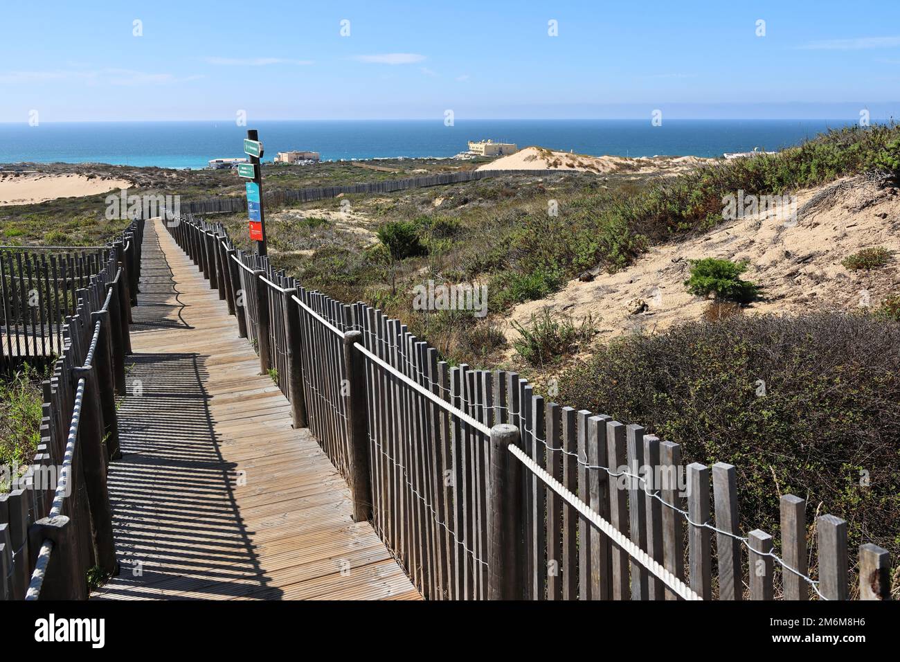 A boardwalk in the Cresmina dunes in Cascais, Portugal Stock Photo