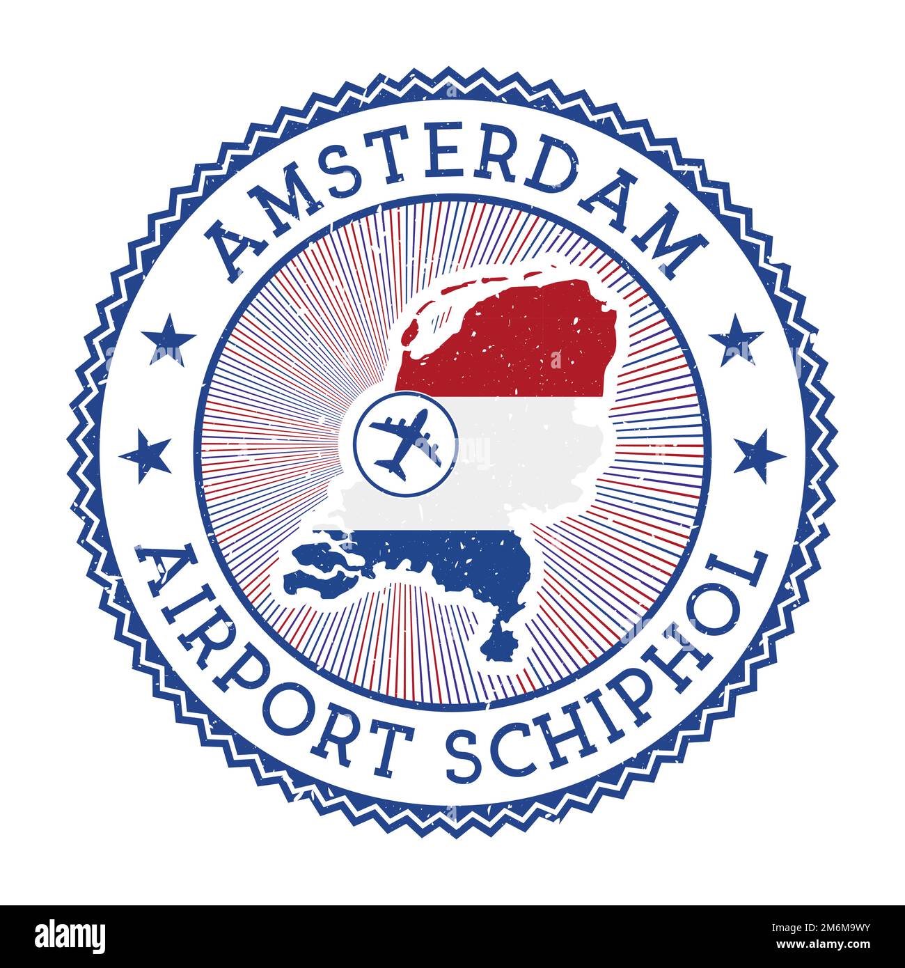 Amsterdam Airport Schiphol stamp. Airport logo vector illustration. Amsterdam aeroport with country flag. Stock Vector