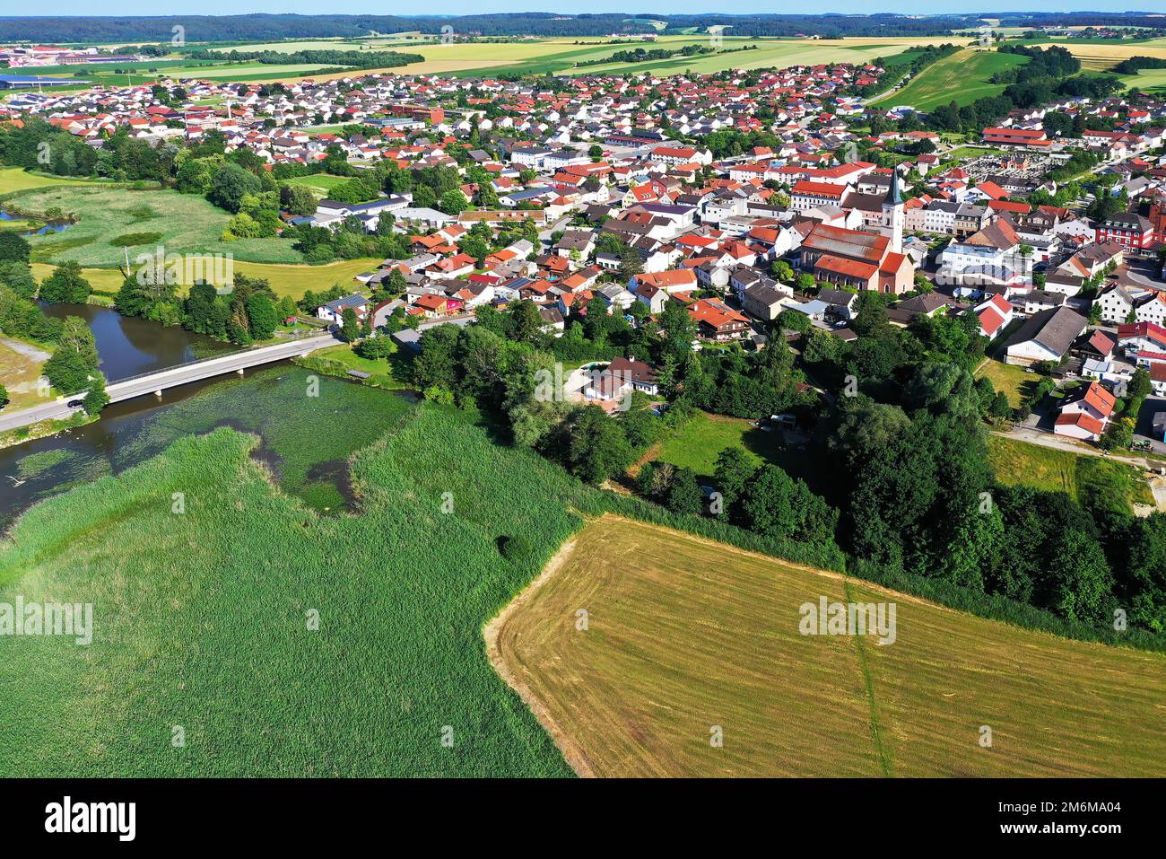 Aerial view of Frontenhausen, a market in the Lower Bavarian district of Dingolfing-Landau Stock Photo