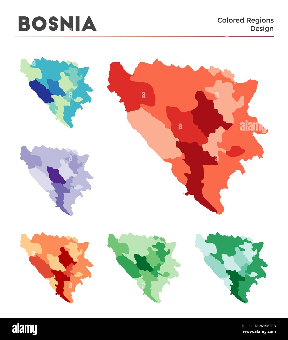 Bosnia map collection. Borders of Bosnia for your infographic. Colored country regions. Vector illustration. Stock Vector