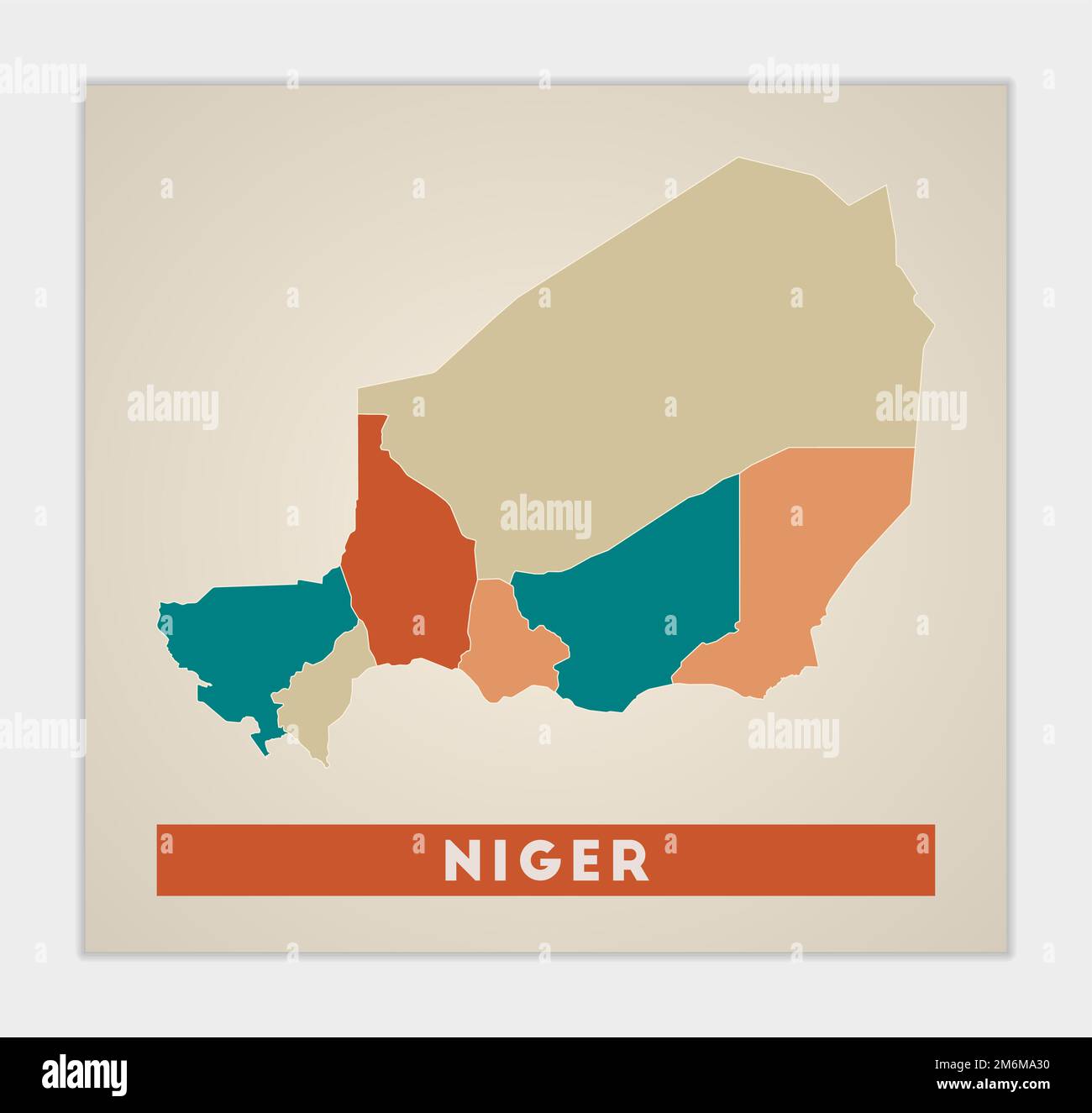 Niger poster. Map of the country with colorful regions. Shape of Niger ...