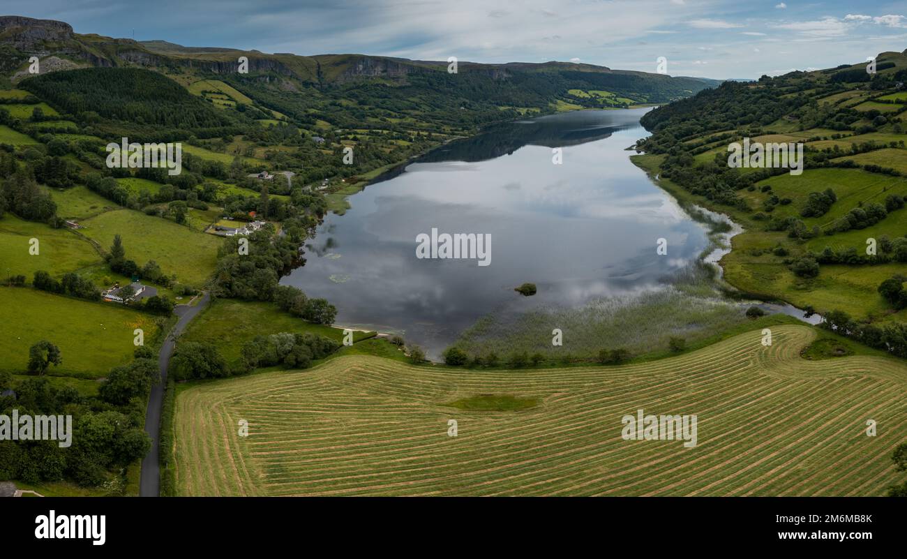Panorama Aerial Landscape View Of Glencar Lough In Western Ireland 