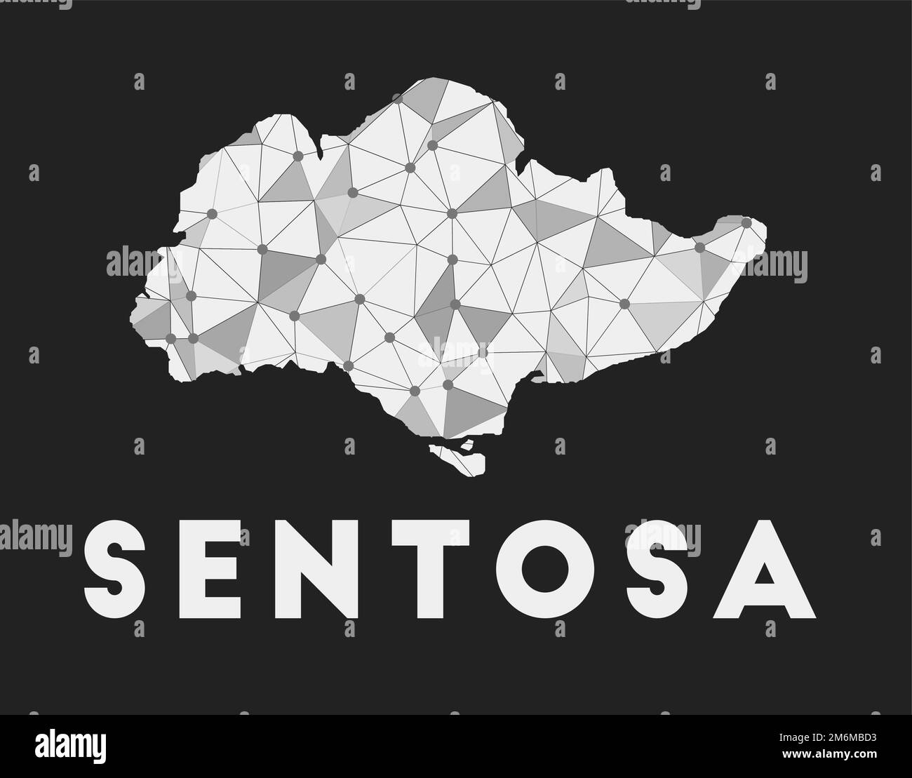 Sentosa - communication network map of island. Sentosa trendy geometric design on dark background. Technology, internet, network, telecommunication co Stock Vector