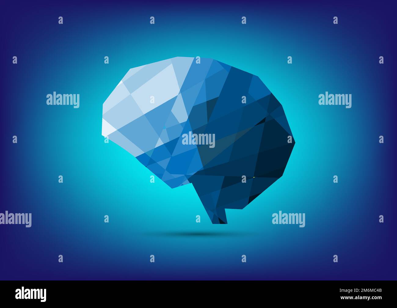 Abstract human brain polygon on blue background. Vector illustration ...