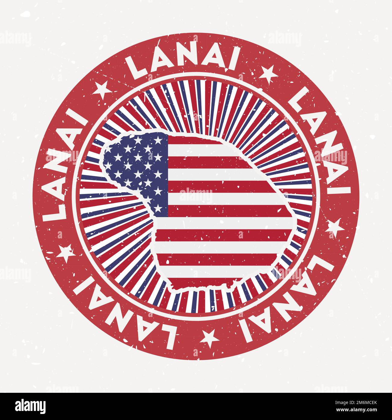 Lanai round stamp. Logo of island with flag. Vintage badge with