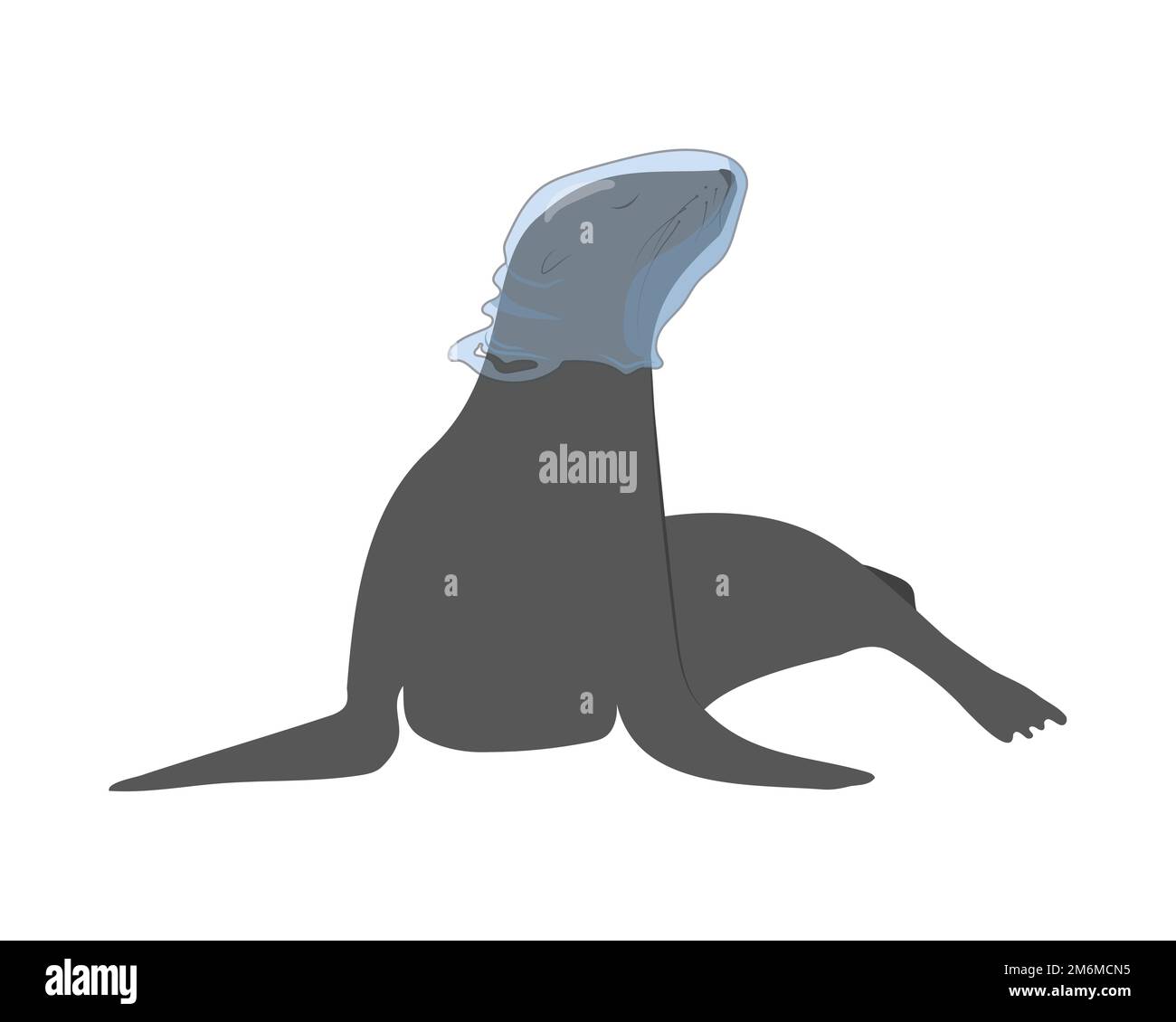 Seal suffering of being stuck in plastic garbage floating in the water. Reusable and recyclable packaging necessity awareness Stock Vector