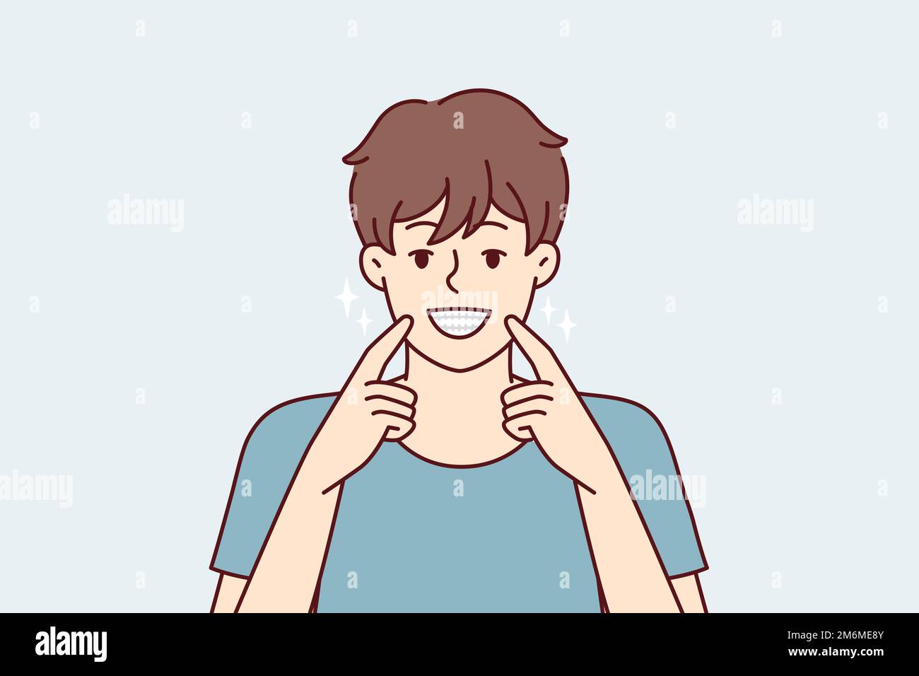 Man smiles broadly and shows off snow-white healthy teeth after going