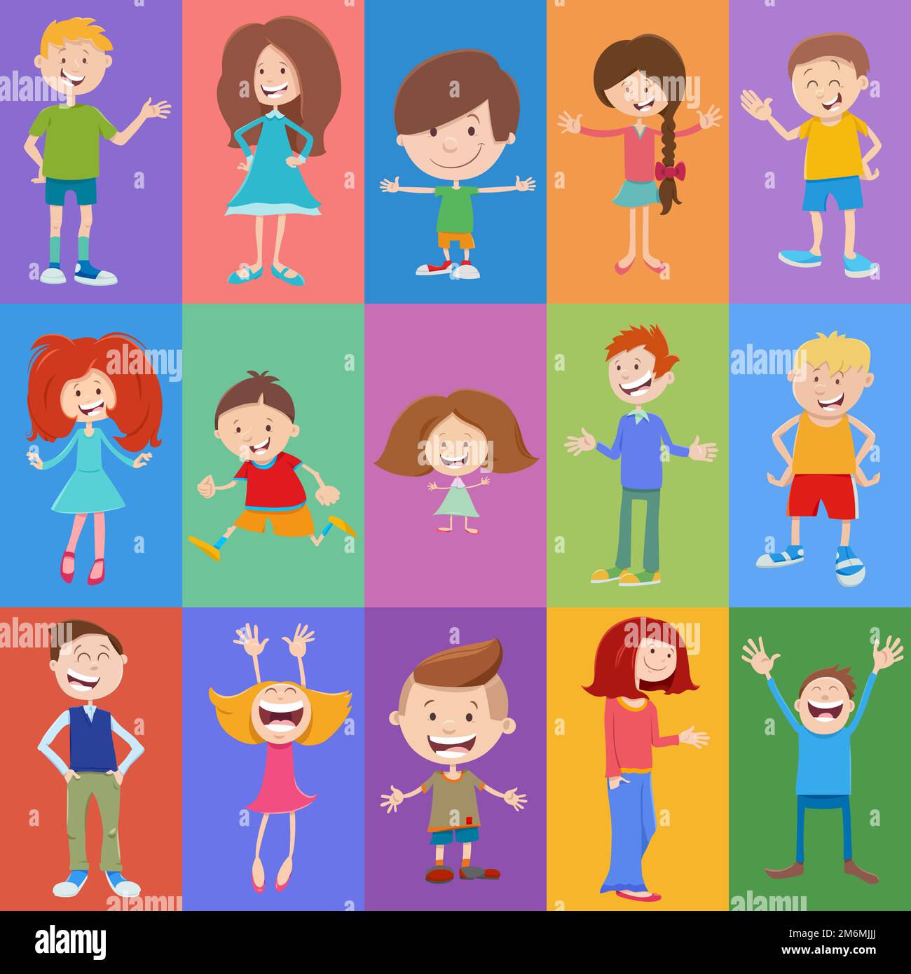 Pattern or background design with cartoon children characters Stock Photo