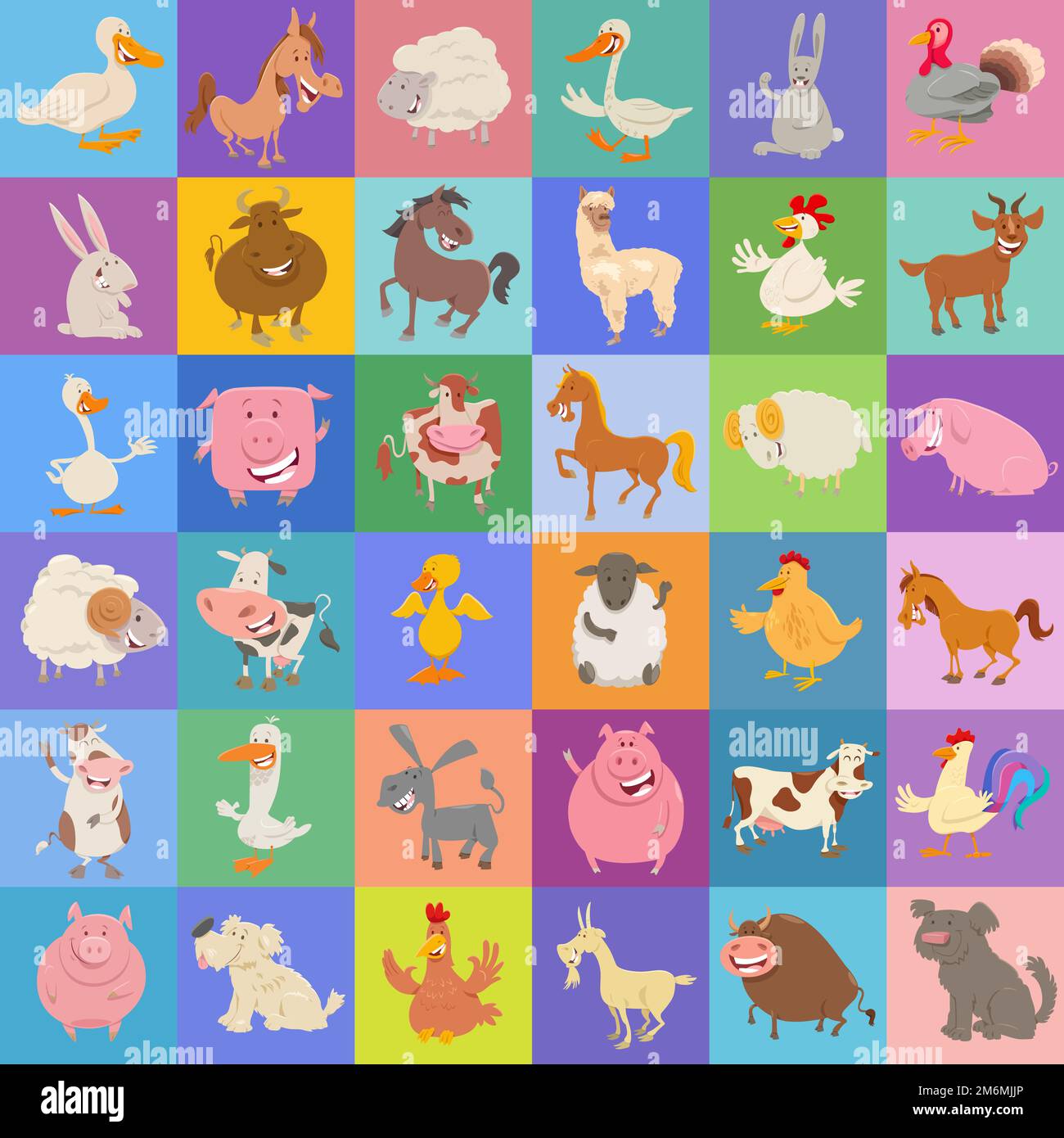 Background or paper design with cartoon farm animals Stock Photo - Alamy