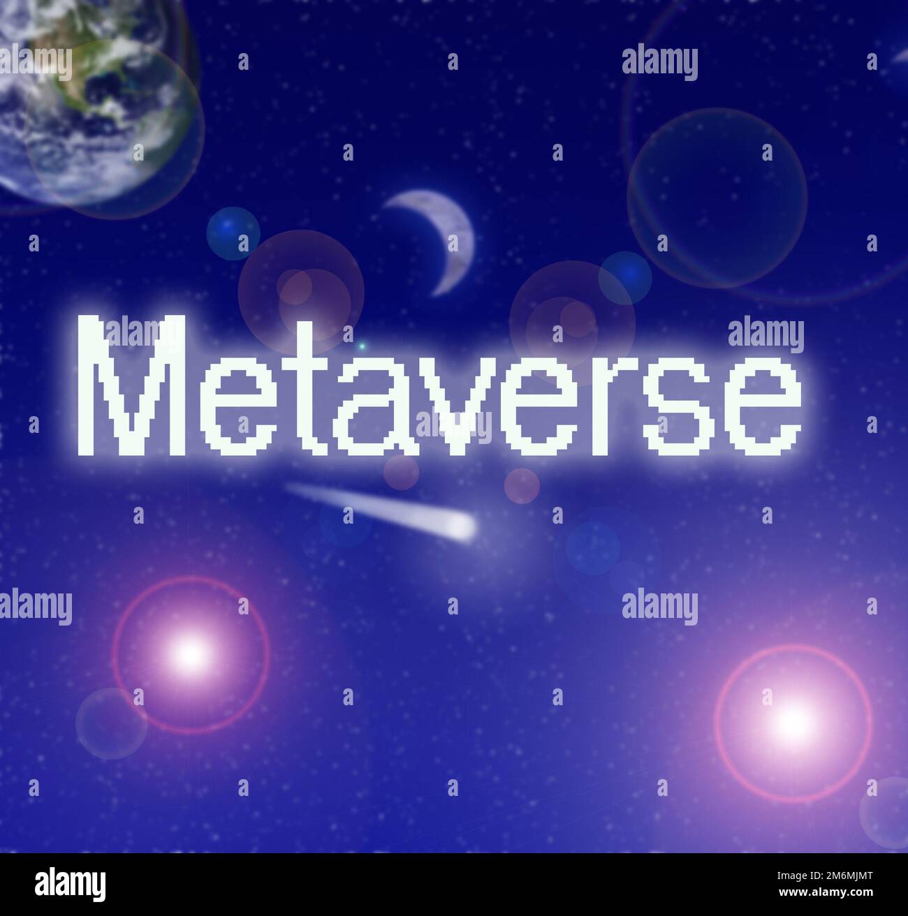 Metaverse text illustation on digital universe theme background -- virtual reality concept Stock Photo