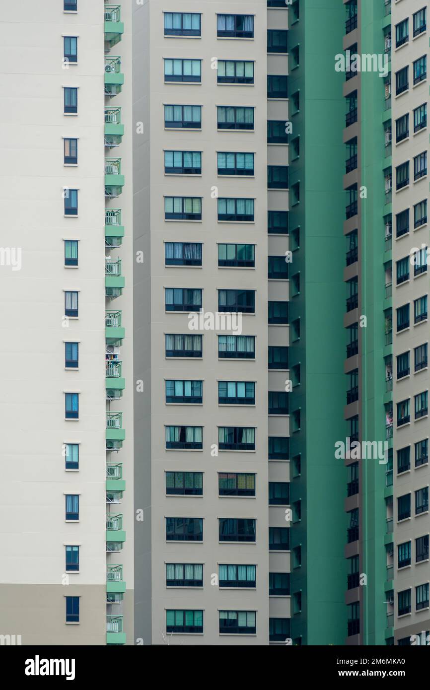 Duplicates of windows and balconies, condos, part of the green building Stock Photo