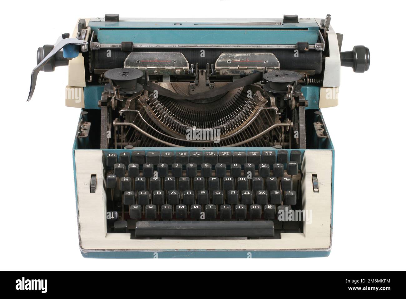 Old antique mechanical vintage typewriter on white with clipping puth ...