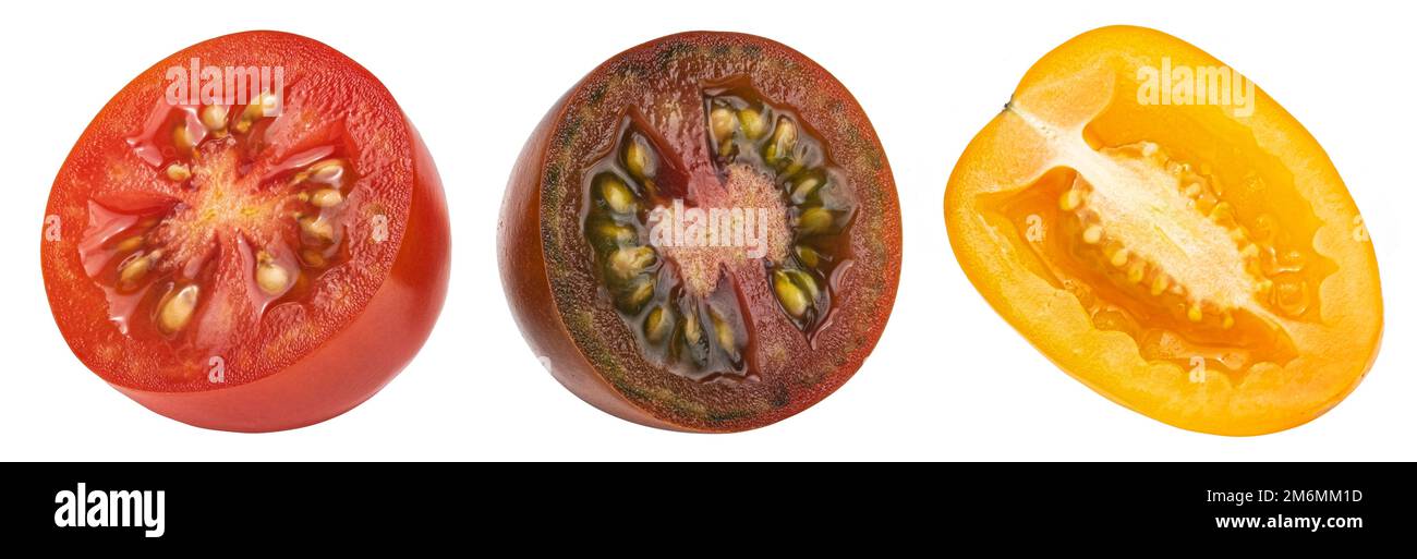 Multicolored cherry tomatoes isolated on white background Stock Photo