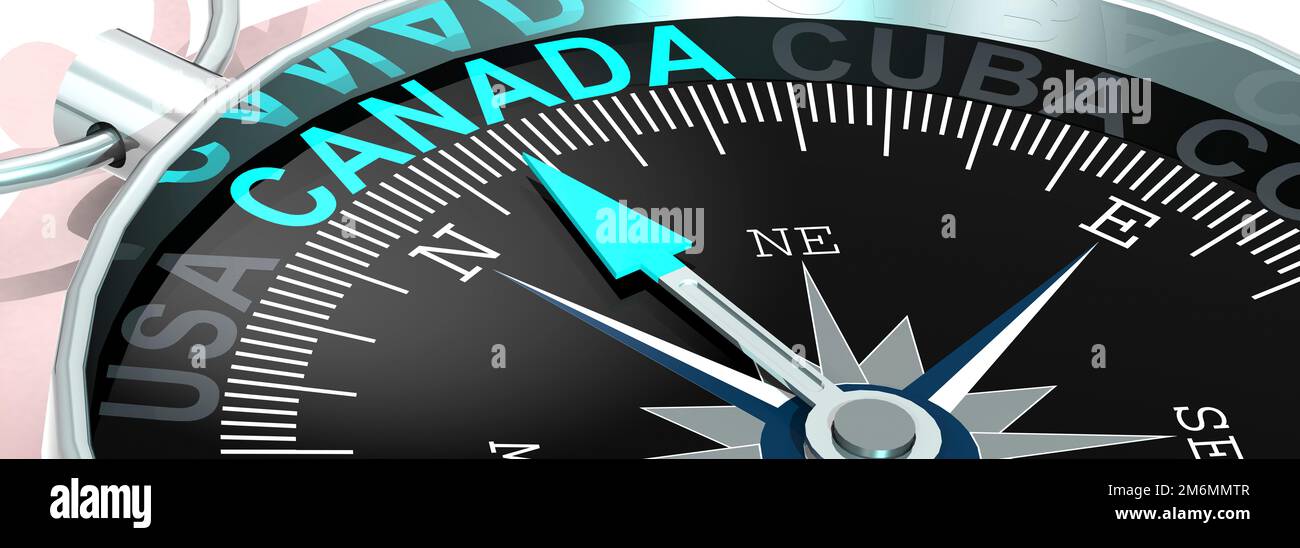 Compass needle pointing to word Canada Stock Photo - Alamy