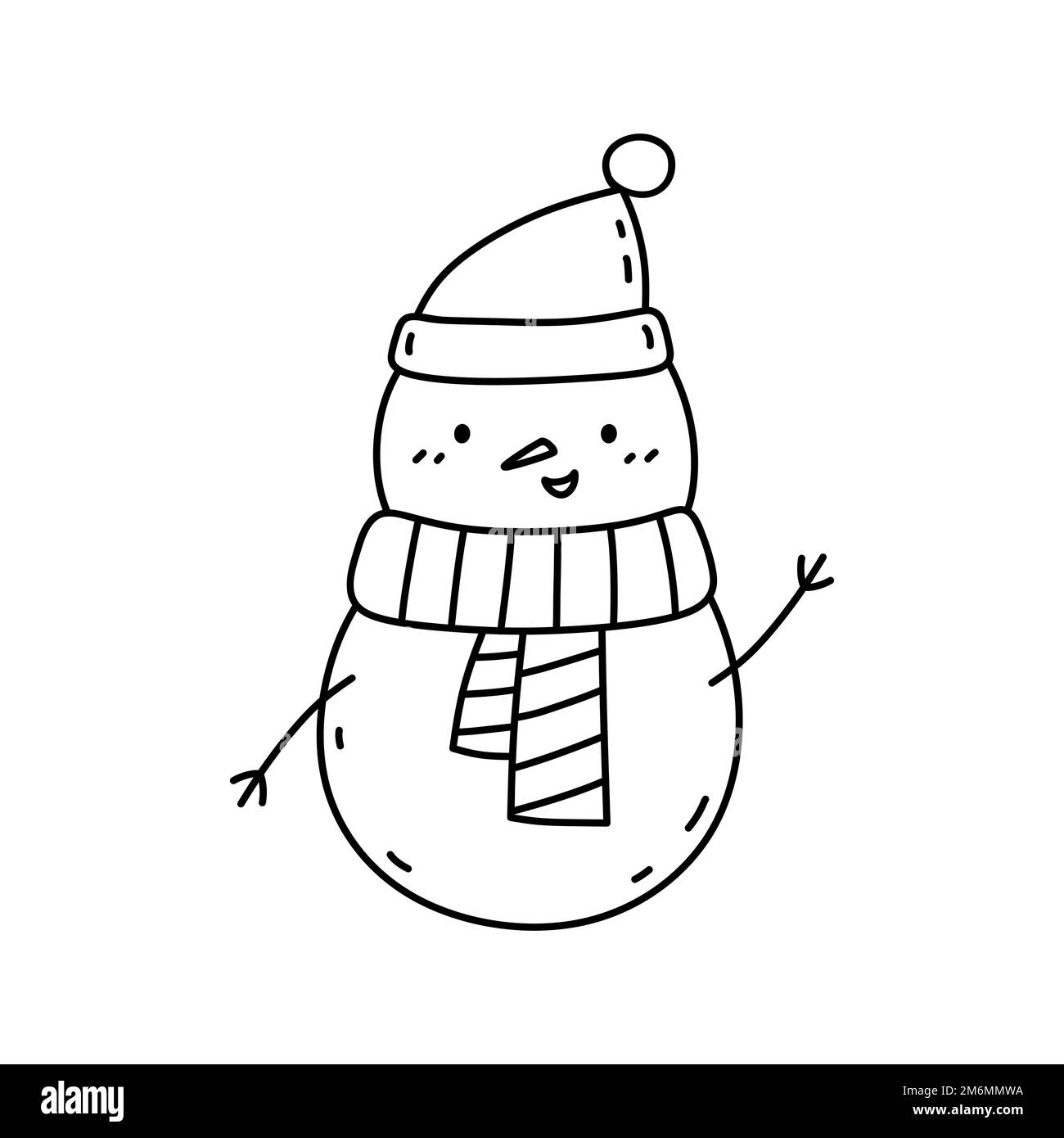 Cute snowman in a santa hat and scarf isolated on white background ...