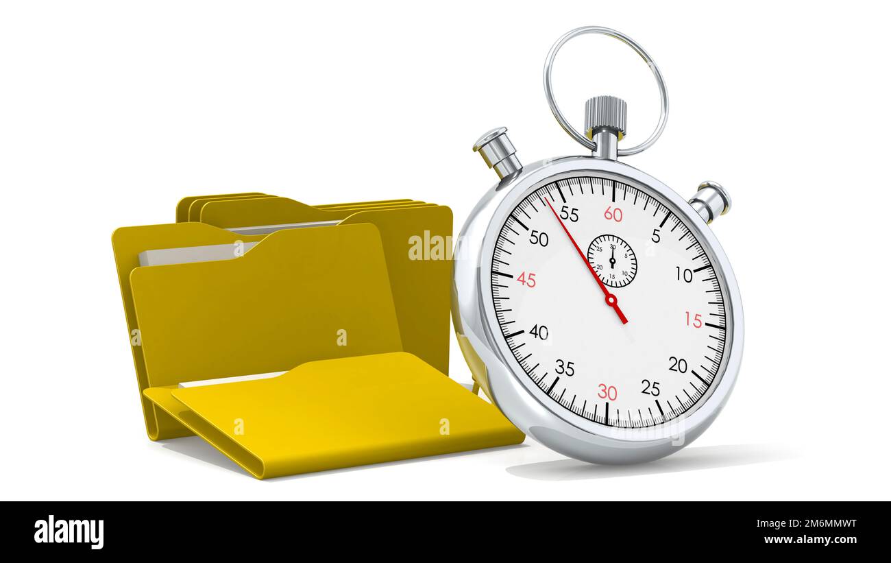 Classic stopwatch and yellow folders Stock Photo