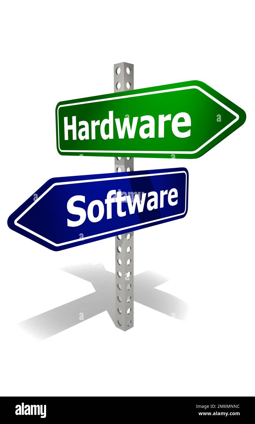 Road sign with hardware and software word Stock Photo - Alamy